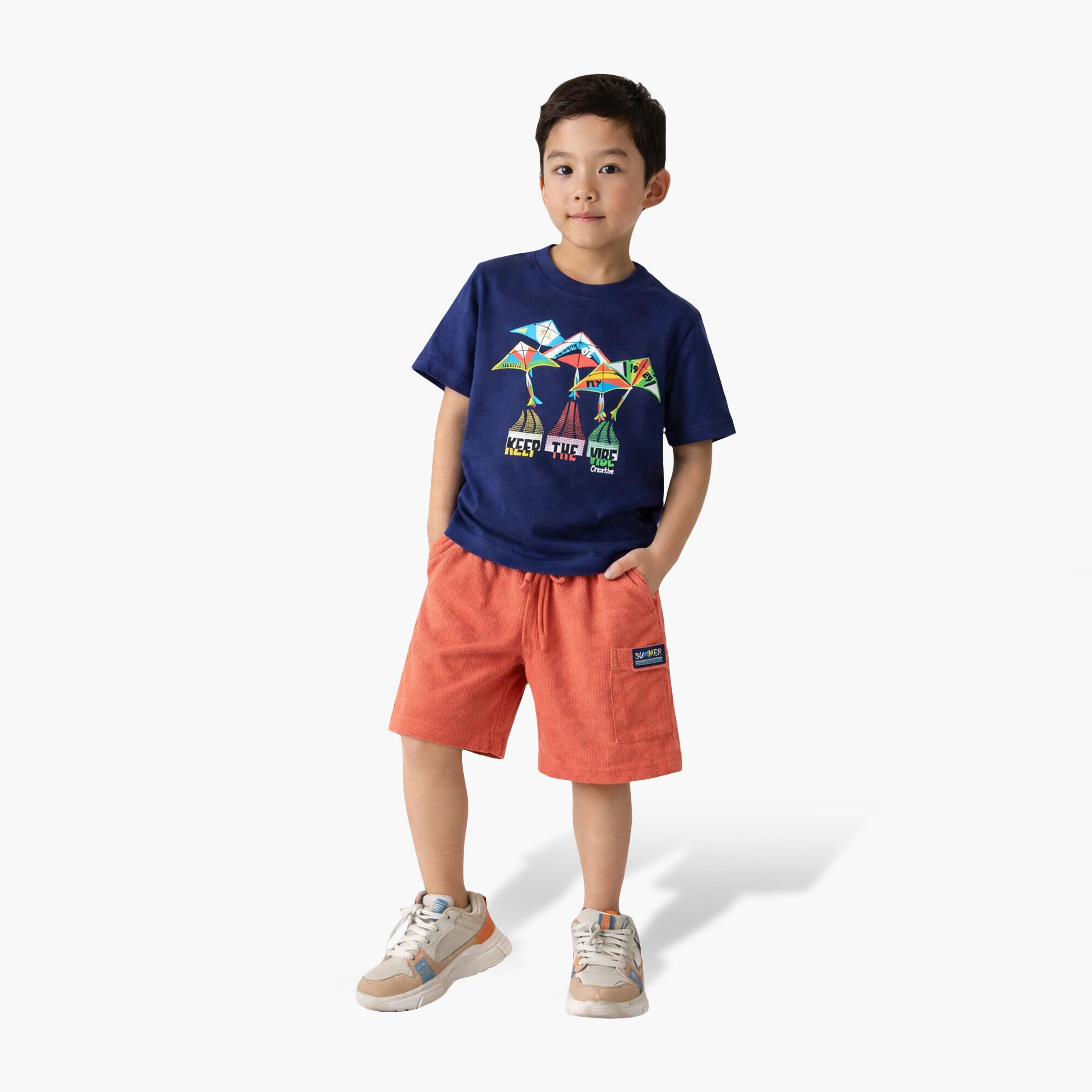 Victor and Jane Mountain Graphic T-Shirt & Textured Shorts Set-boys-clothing-setsandcoords-image-1
