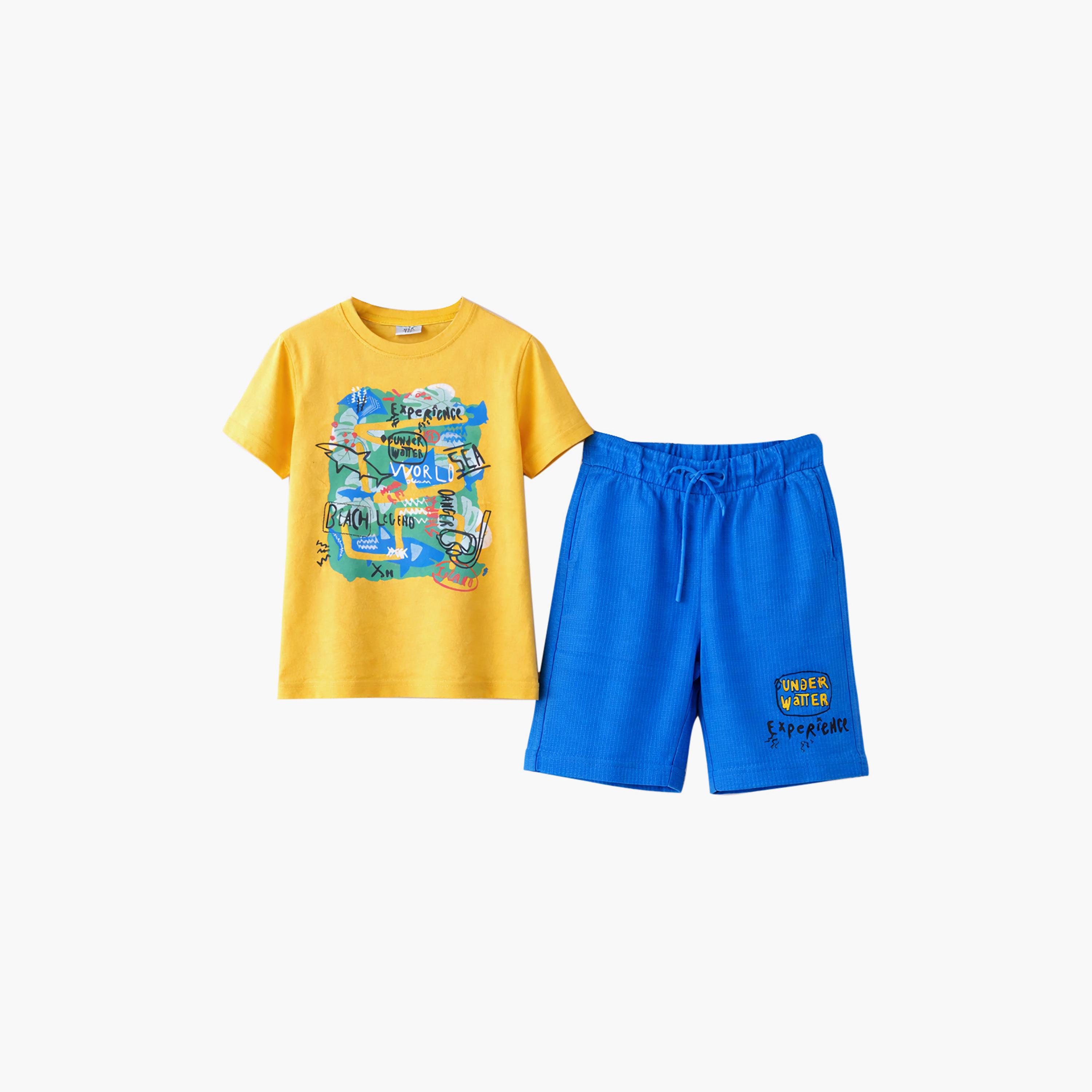 طقم مكون من تيشيرت مطبوع وشورت قطعتين من فيكتور آند جين-boys-clothing-setsandcoords-image-1
