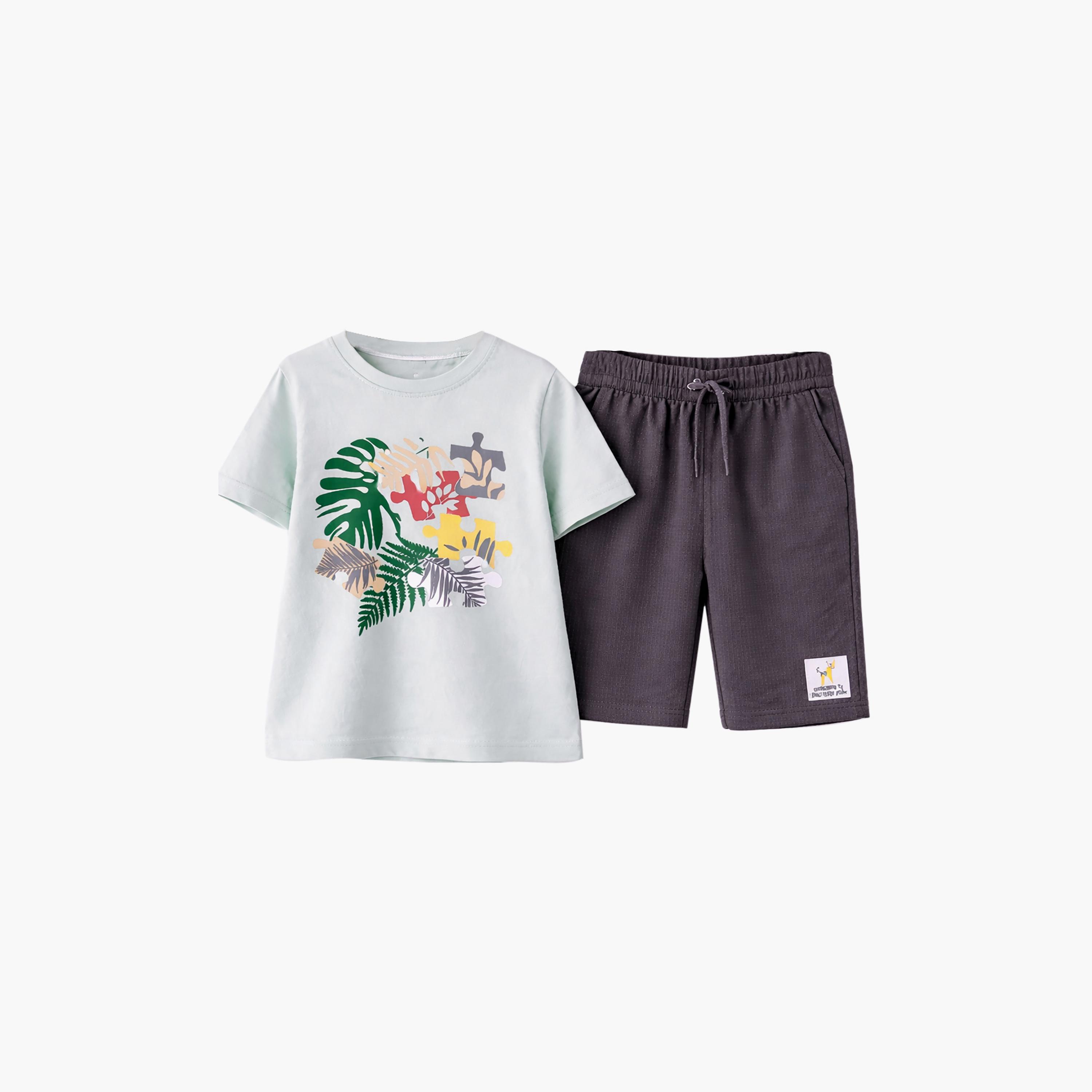 Victor and Jane 2-Piece Puzzle Pieces Printed T-Shirt & Shorts Set-boys-clothing-setsandcoords-image-2