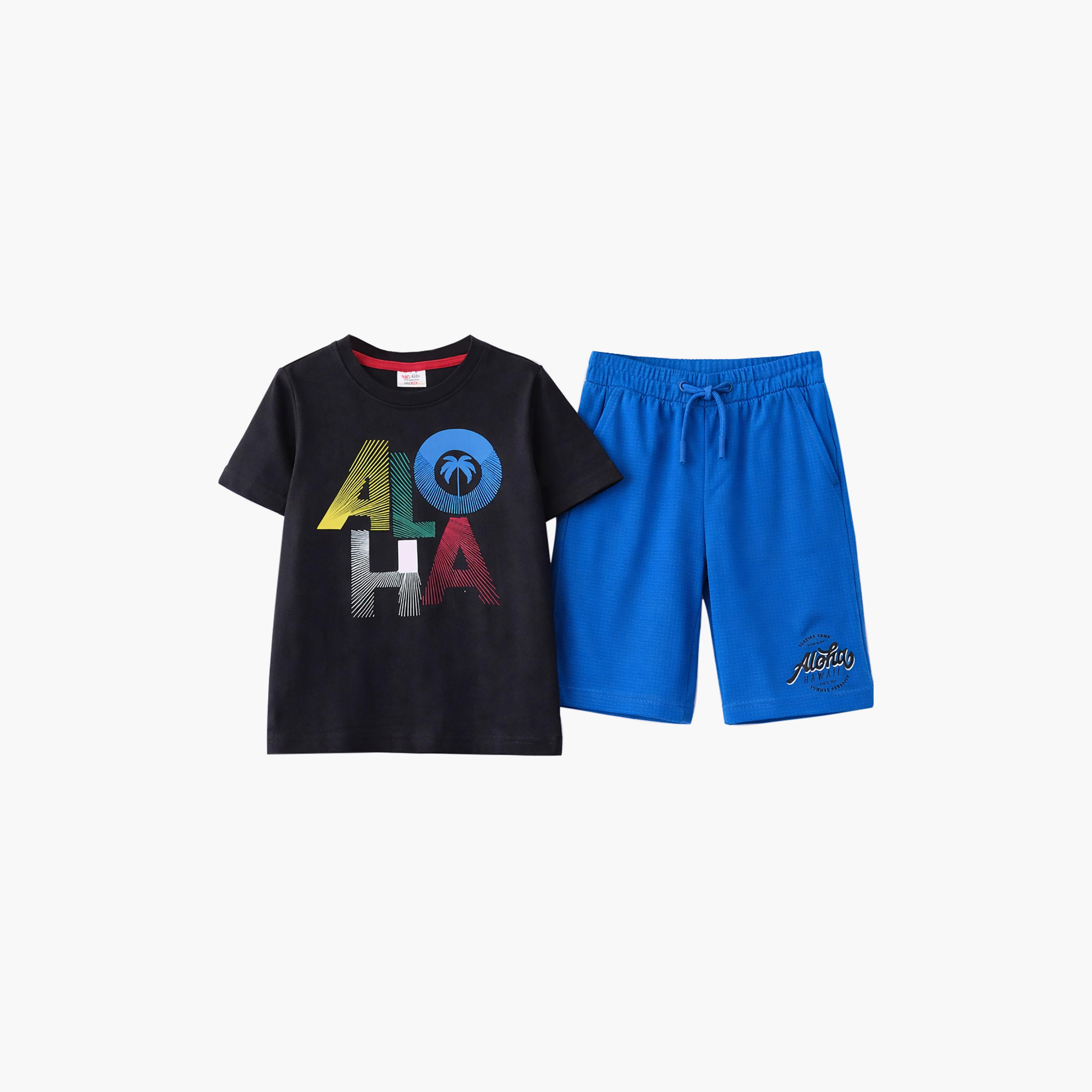 طقم مكون من تيشيرت بطبعة "ألوها" وشورت قطعتين من فيكتور آند جين-boys-clothing-setsandcoords-image-2
