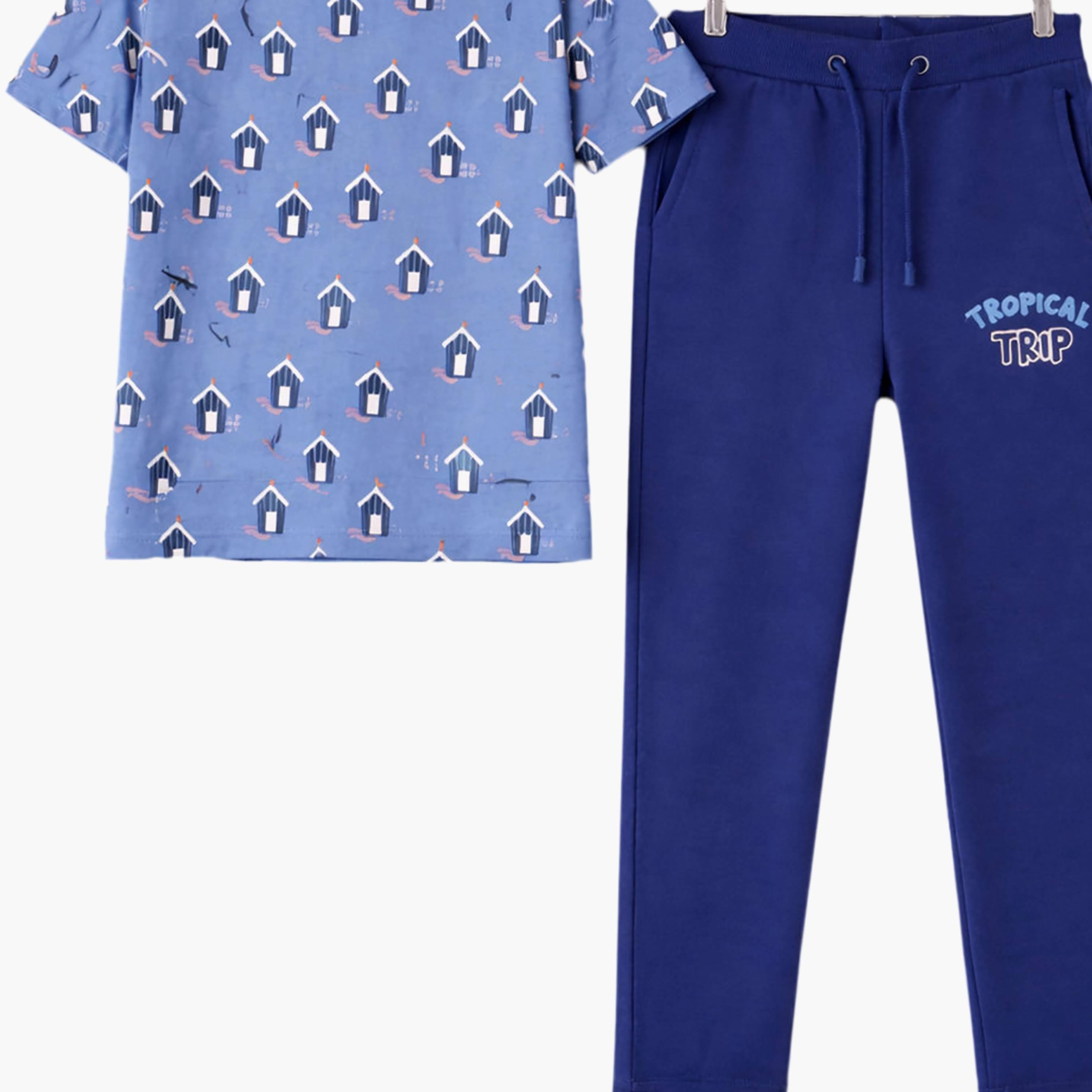 طقم تي شيرت بطبعة كاملة وبنطلون رياضي بطبعة "Tropical Trip" من فيكتور آند جين-boys-clothing-setsandcoords-image-3