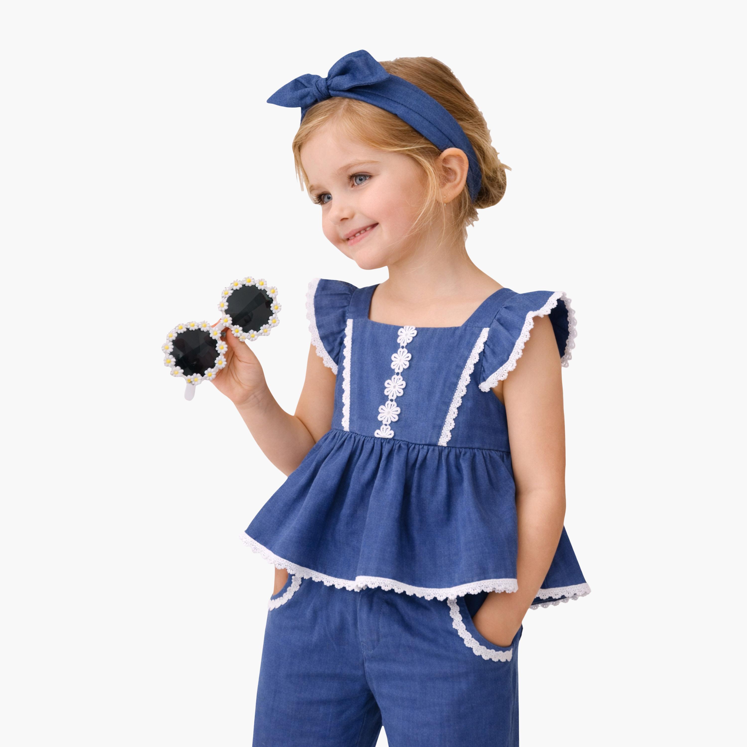 Victor and Jane Denim Look Top & Culotte Pants Set-baby-girls-clothing-setsandcoords-image-2