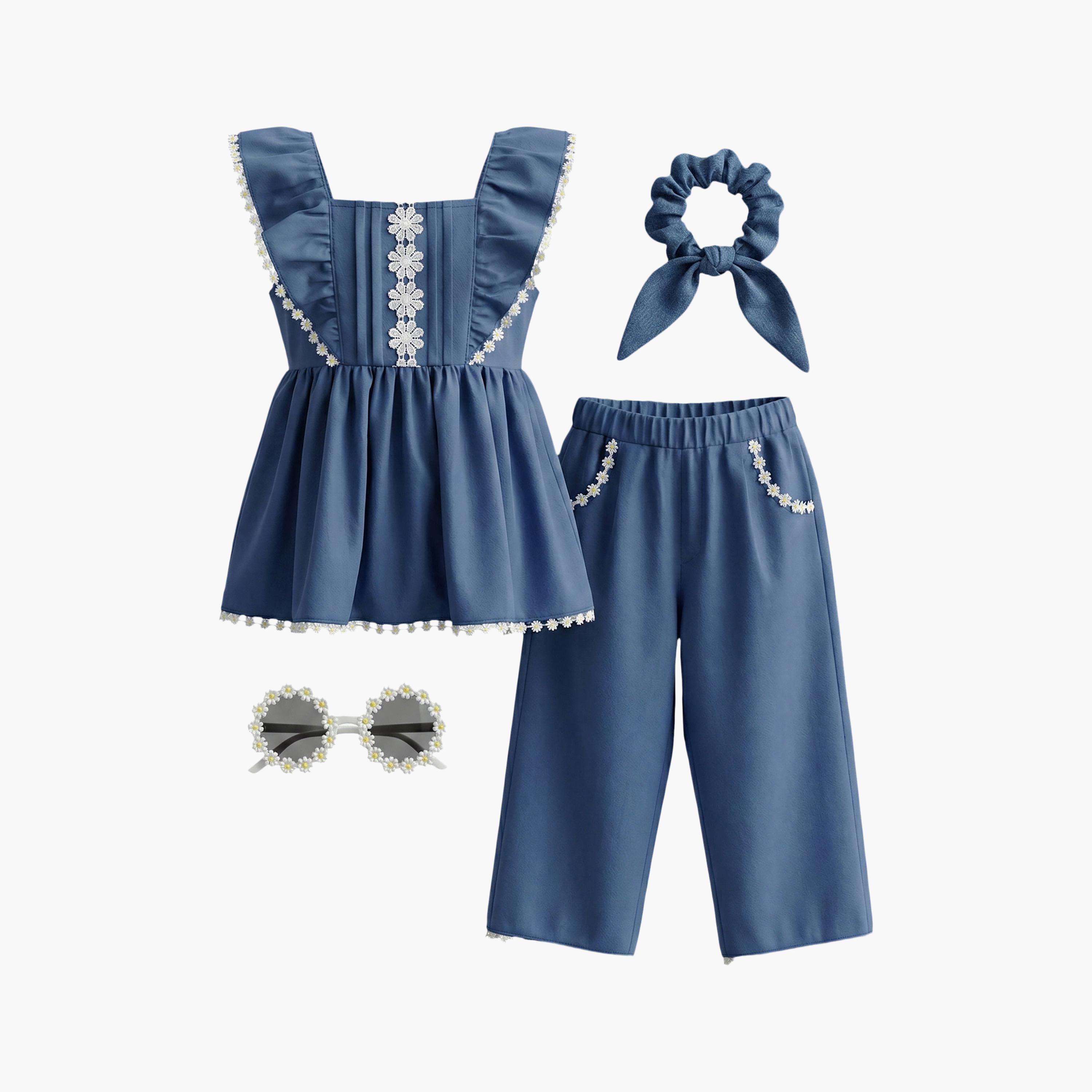 Victor and Jane Denim Look Top & Culotte Pants Set-baby-girls-clothing-setsandcoords-image-3