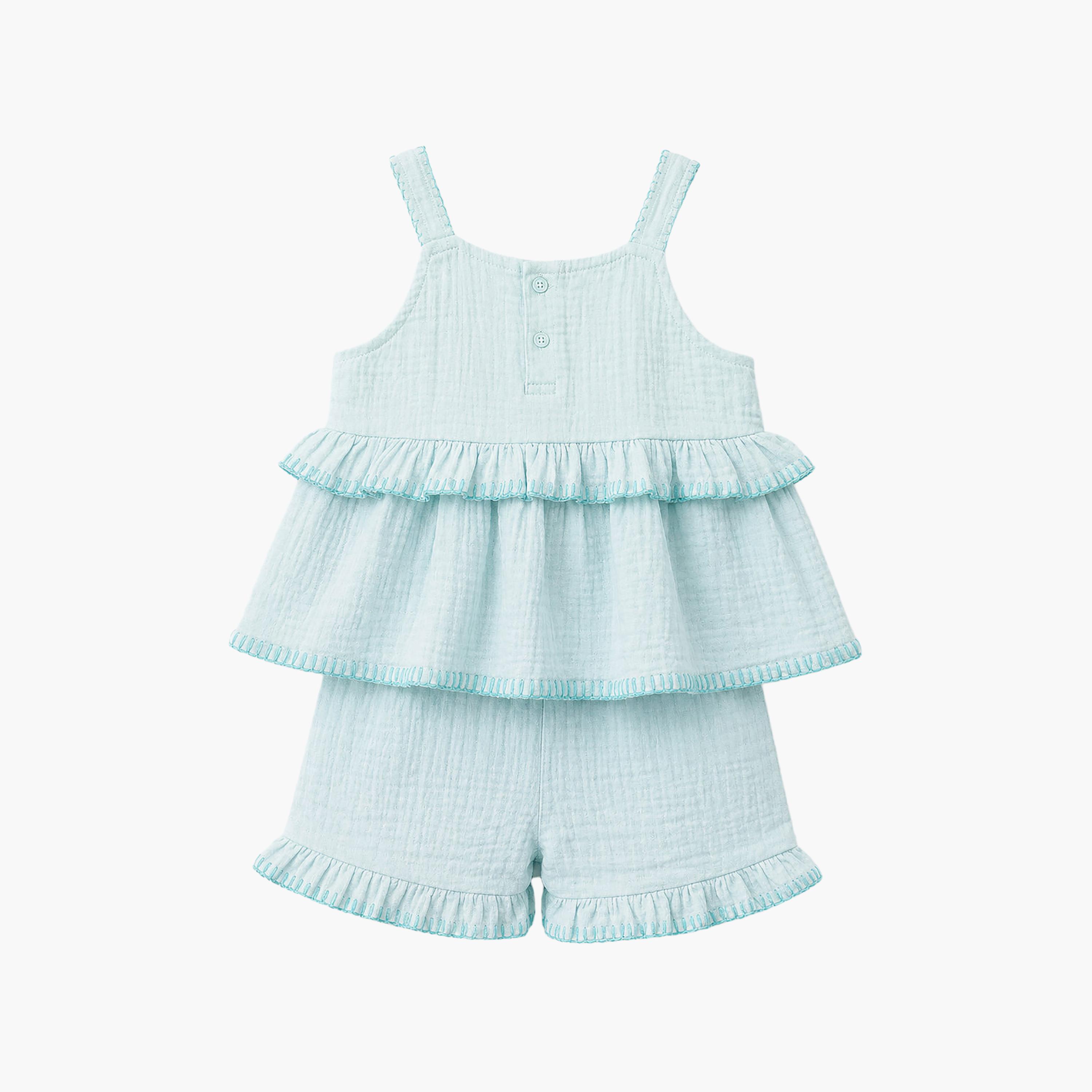 طقم بلوزة بأكمام كشكشة وشورت بحافة مكشكشة مع نظارة شمسية من فيكتور آند جين-girls-clothing-setsandcoords-image-6