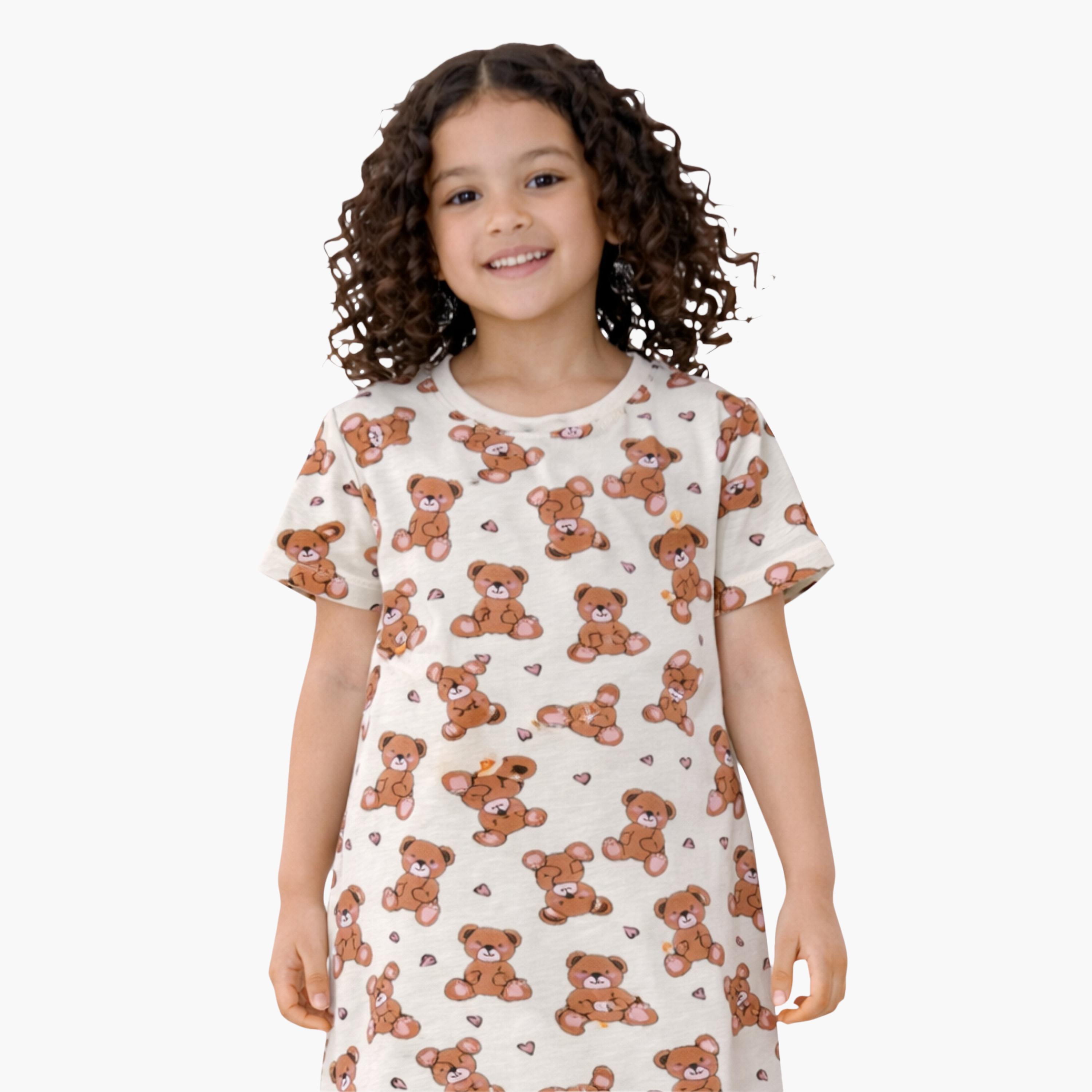 Victor and Jane All-Over Teddy Print Sleep Tee Dress-girls-clothing-dressesandjumpsuits-image-4