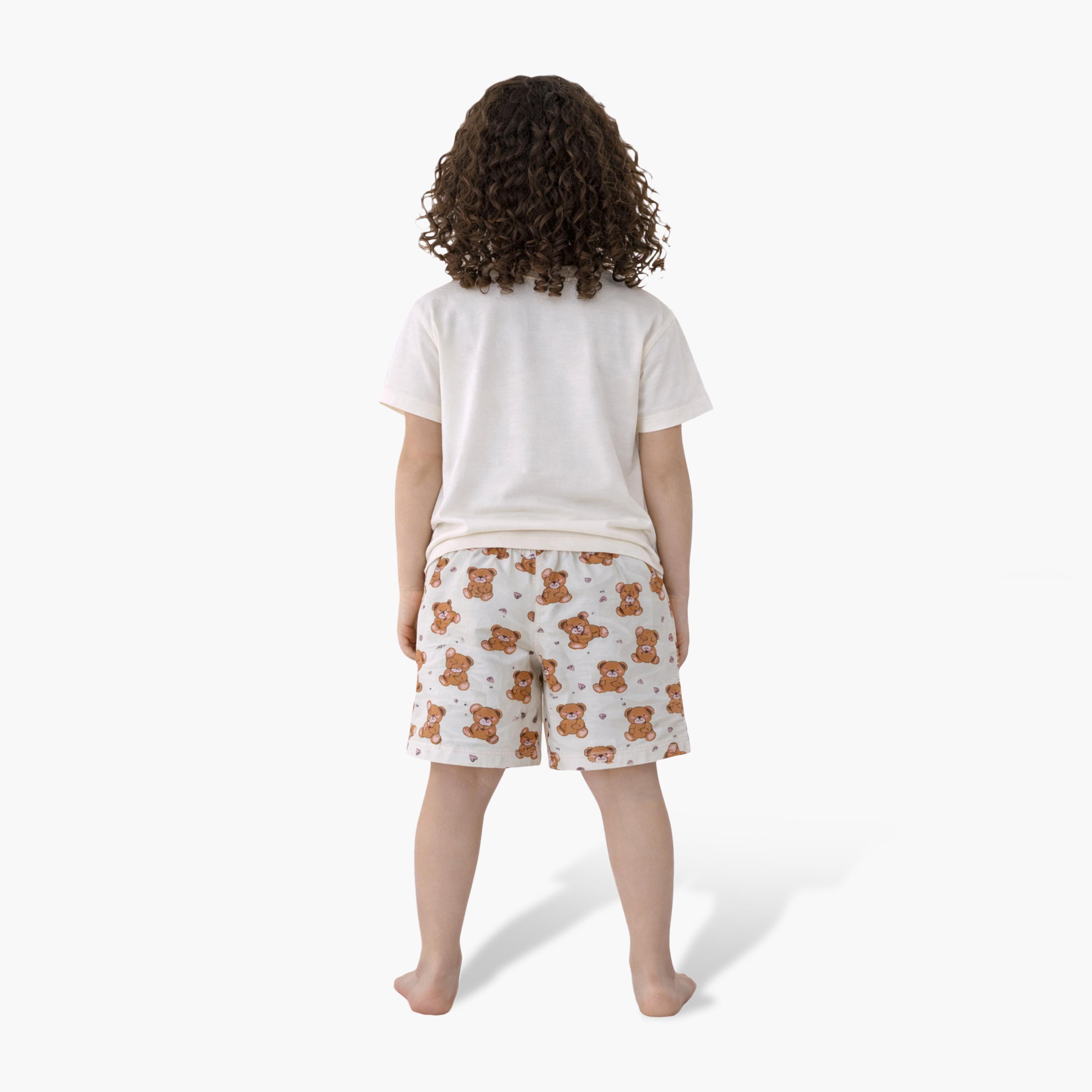 Victor and Jane Teddy Faces Graphic T-Shirt & All-Over Print Shorts Set-baby-girls-clothing-setsandcoords-image-2