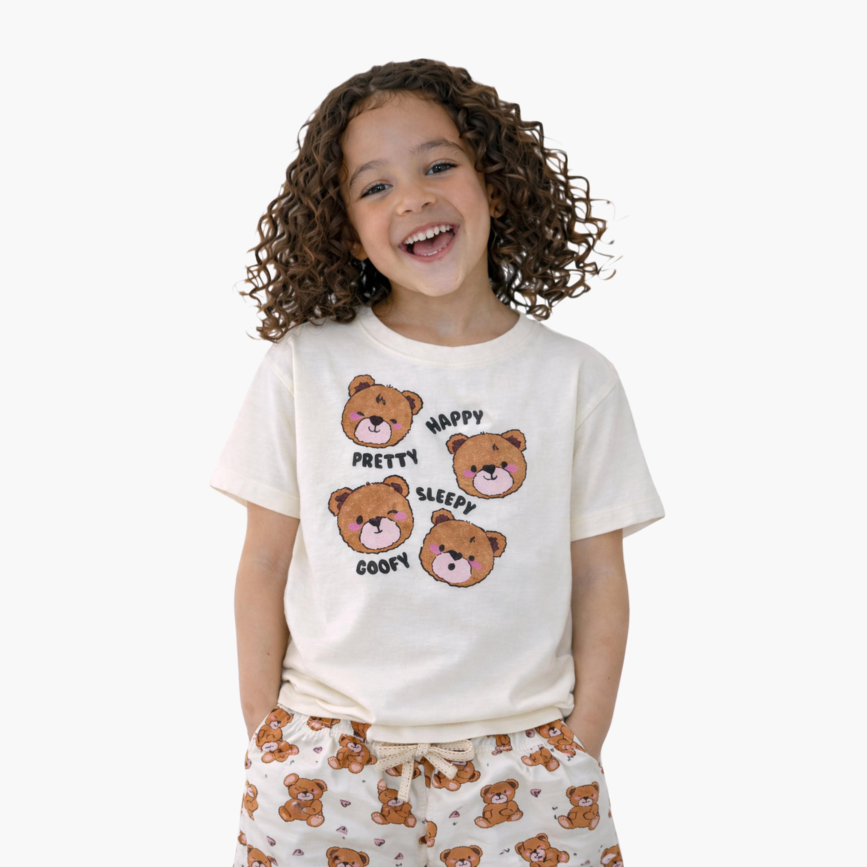 Victor and Jane Teddy Faces Graphic T-Shirt & All-Over Print Shorts Set-baby-girls-clothing-setsandcoords-image-3
