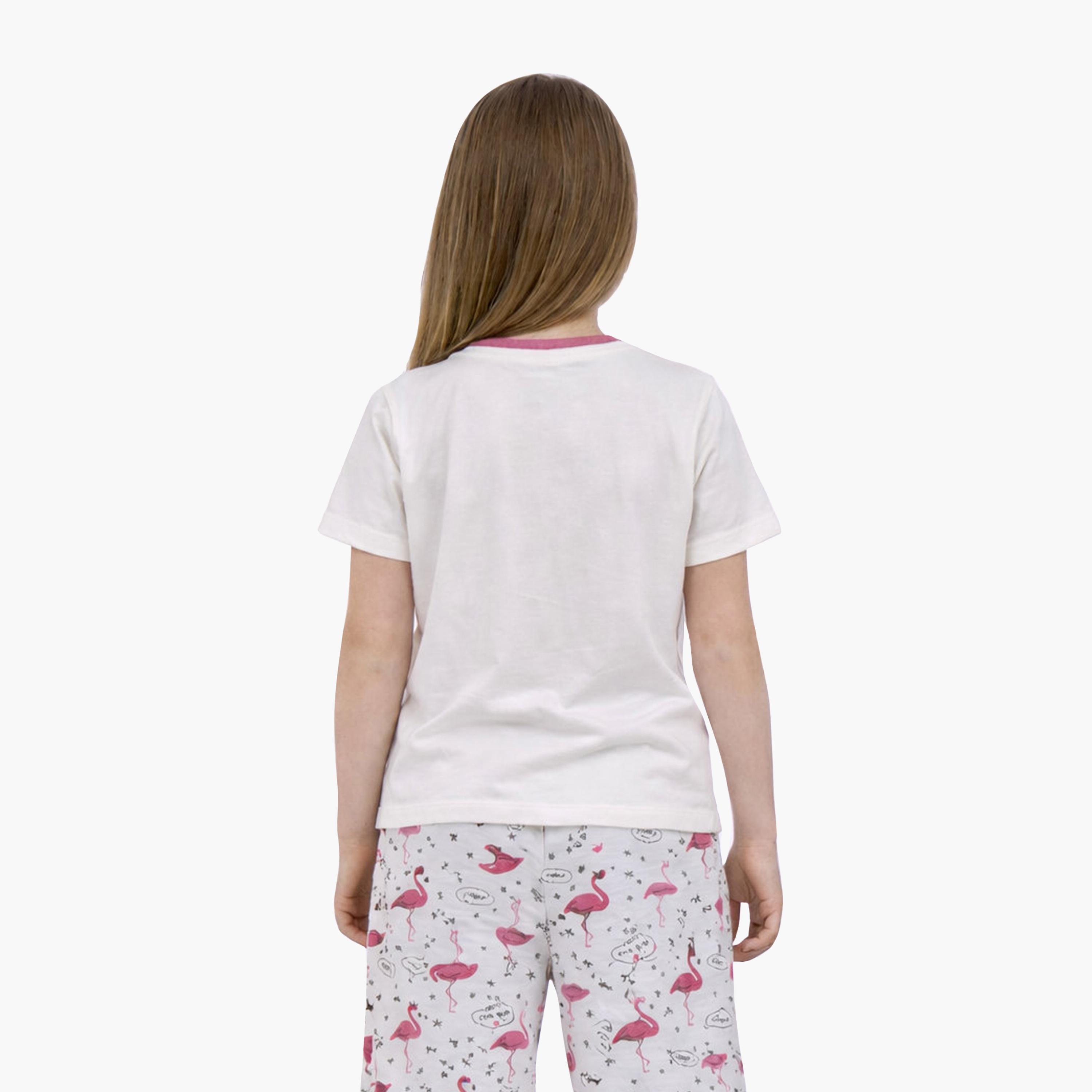 طقم تي شيرت برسومات فلامينغو وبنطلون مطبوع من فيكتور آند جين-baby-girls-clothing-setsandcoords-image-3