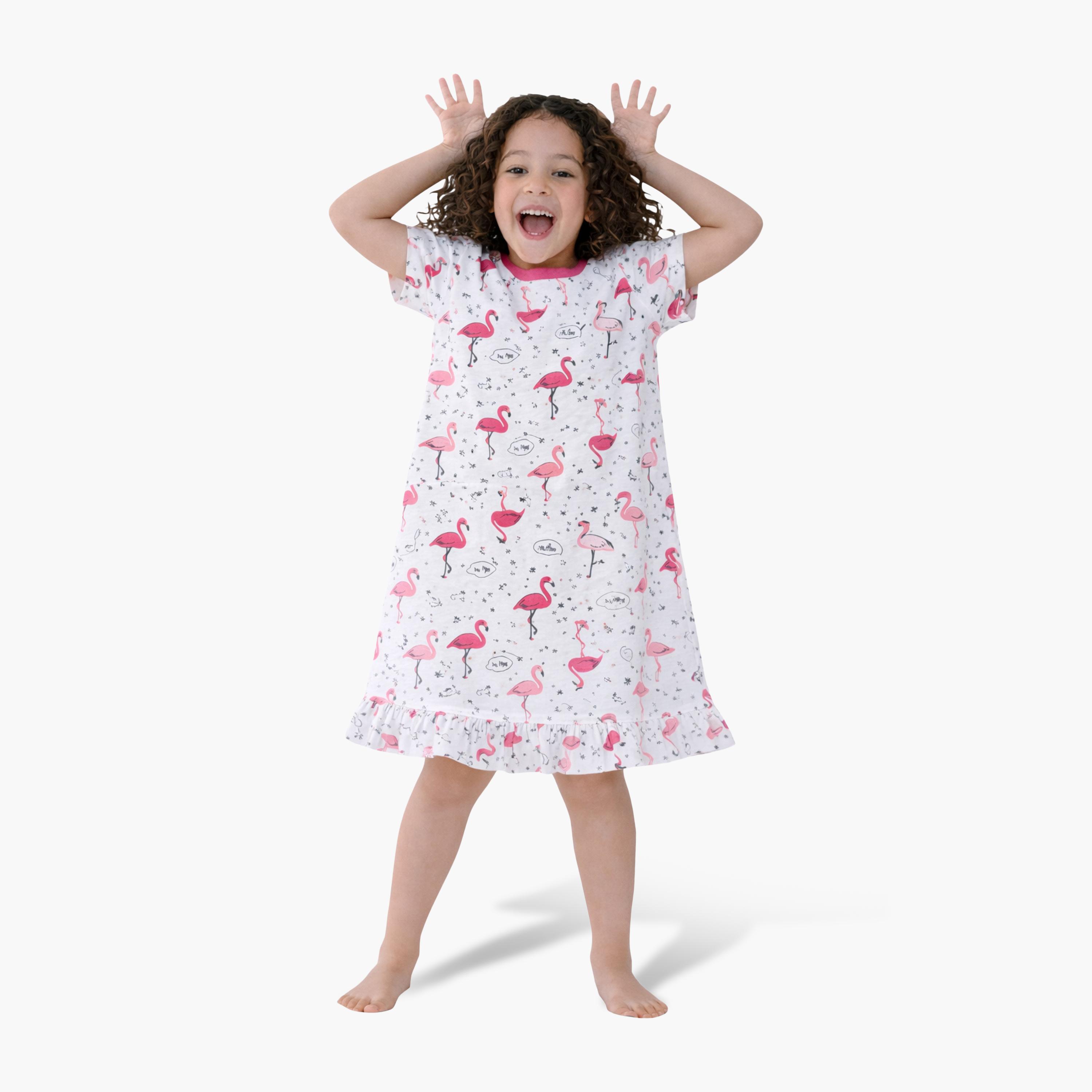 Victor and Jane Flamingo Print Sleep Tee Dress-girls-clothing-dressesandjumpsuits-image-1