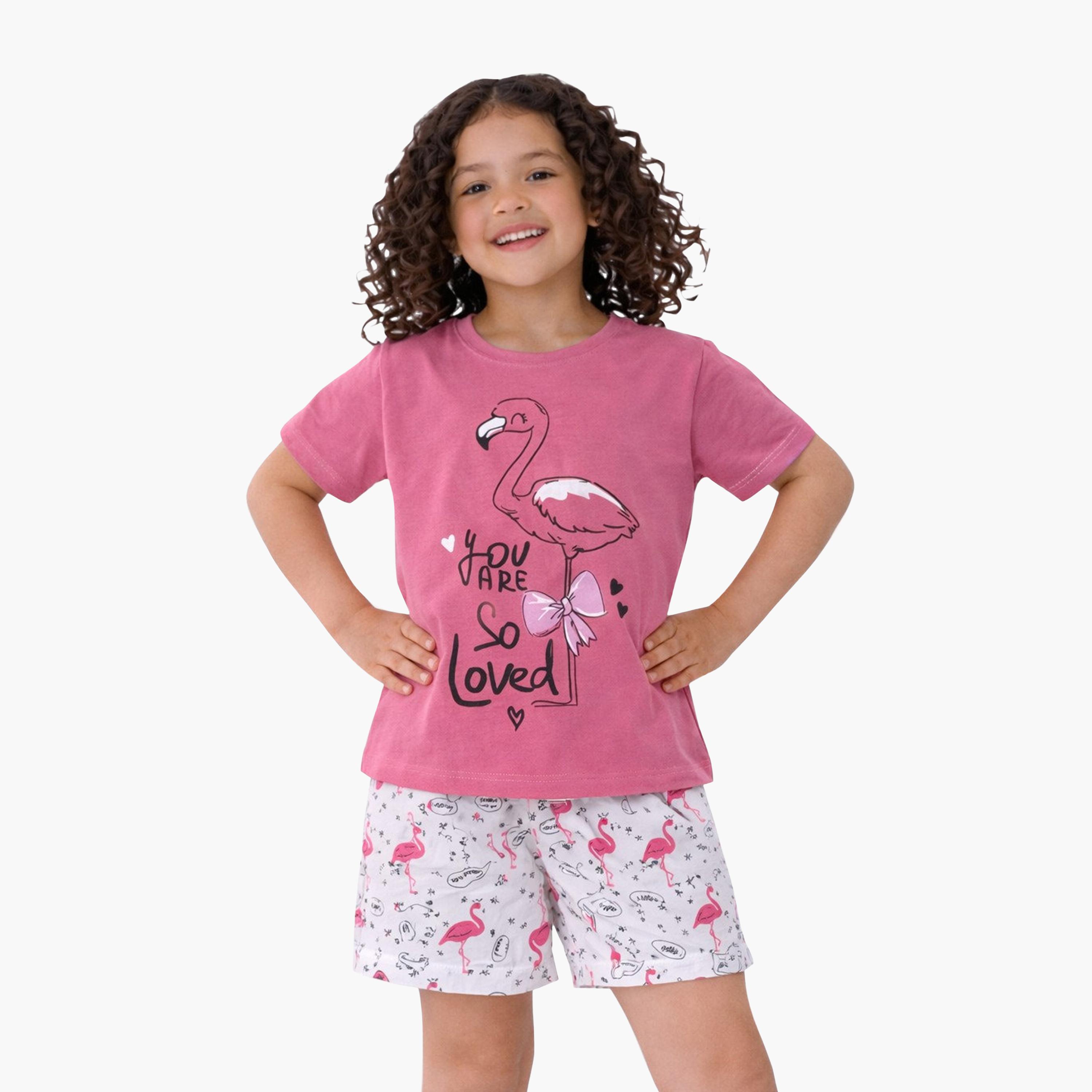 Victor and Jane You Are Loved Printed Flamingo T-Shirt & Printed Shorts Set-baby-girls-clothing-setsandcoords-image-2