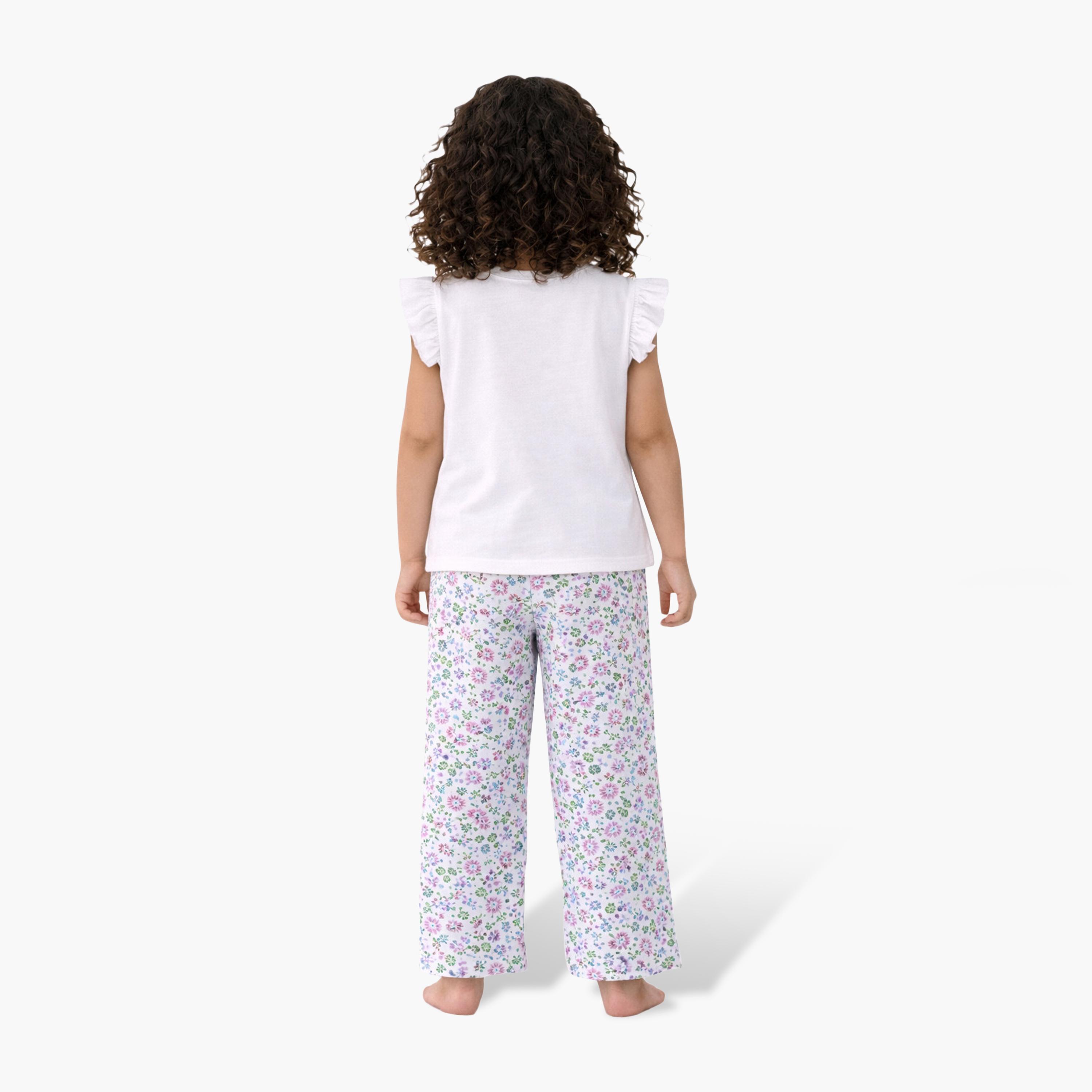 Victor and Jane Sleep Well Printed Frill Sleeve Top & Floral Print Pants Set-baby-girls-clothing-setsandcoords-image-3