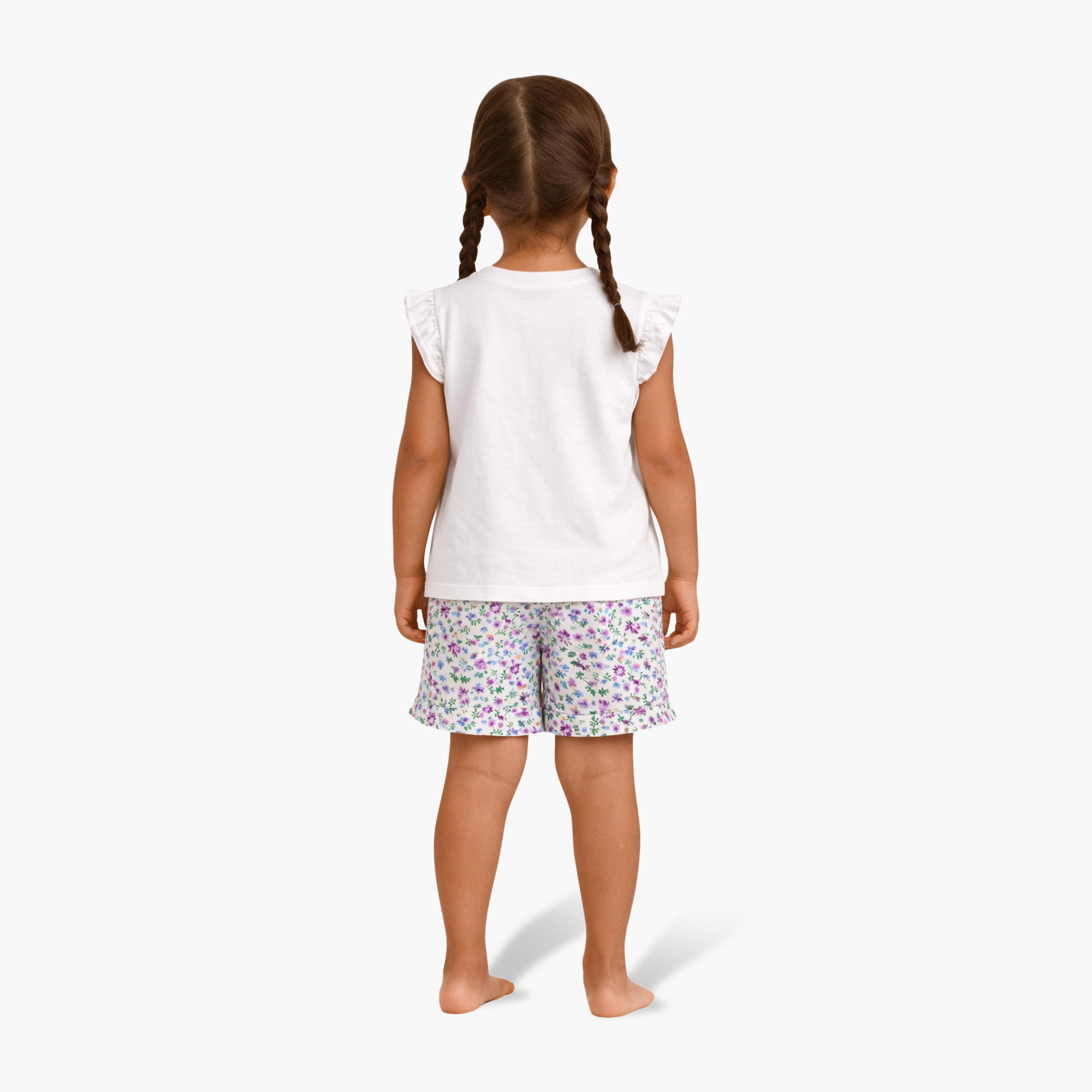 Victor and Jane Feeling Pretty Printed Frill Sleeve Top & Floral Shorts Set-baby-girls-clothing-setsandcoords-image-4