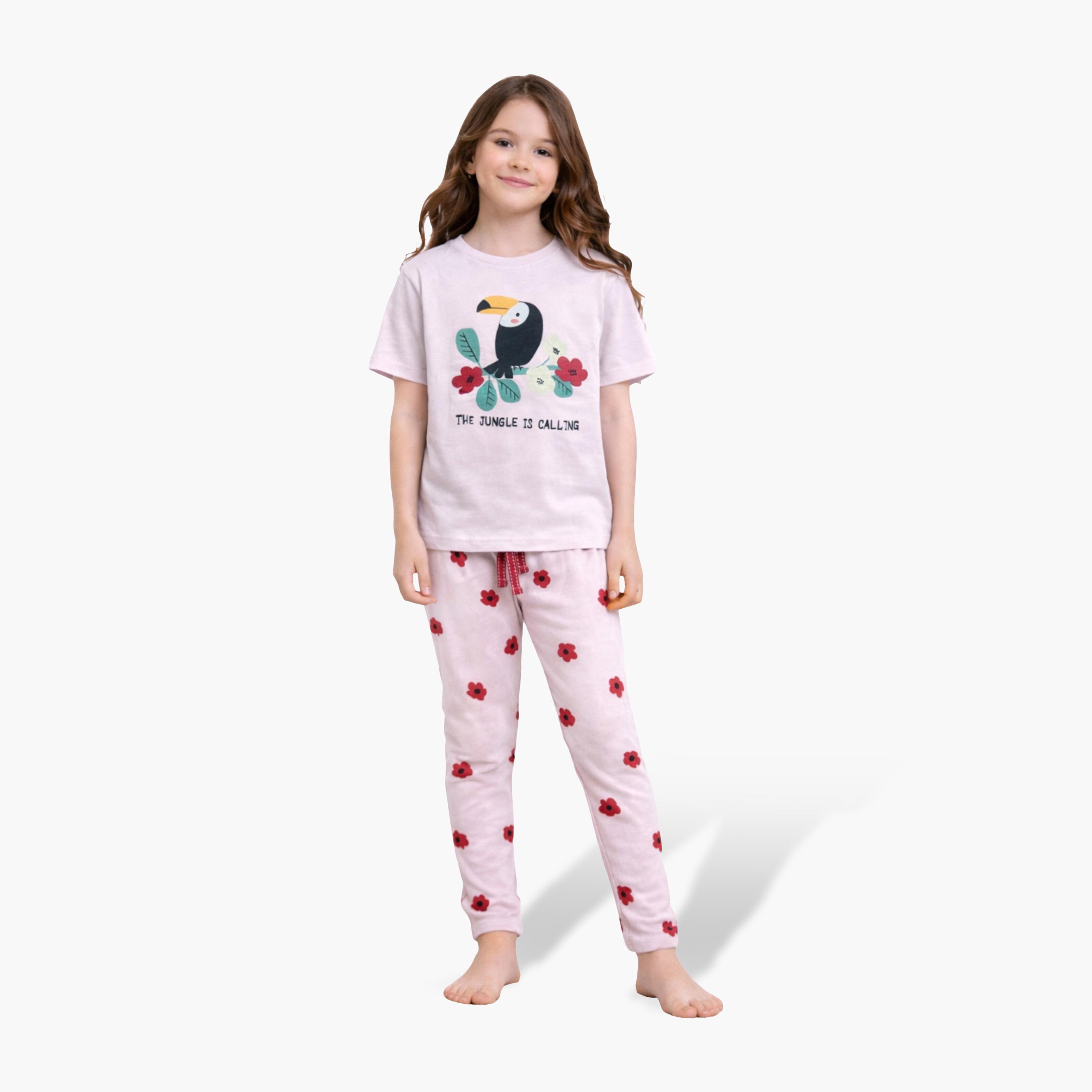 Victor and Jane Toucan Graphic T-Shirt & Heart Print Pants Set-baby-girls-clothing-setsandcoords-image-1