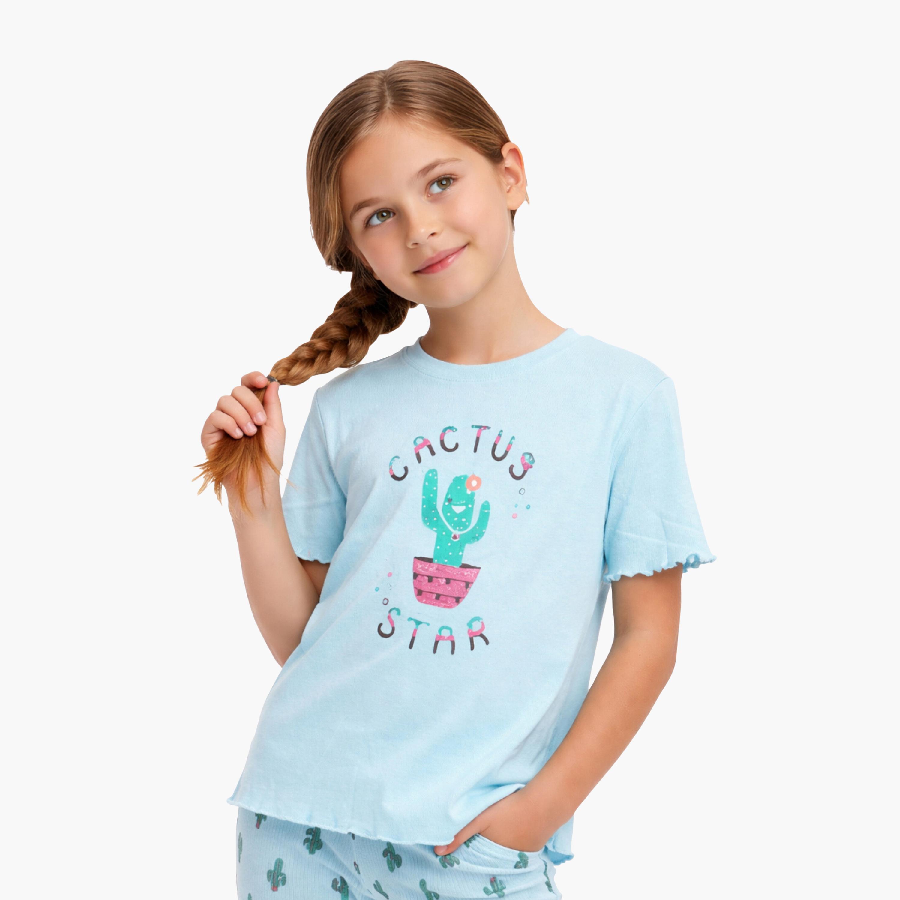 طقم بلوزة "نجمة الصبار" بأكمام كشكشة وبنطلون مطبوع من فيكتور آند جين-baby-girls-clothing-setsandcoords-image-2