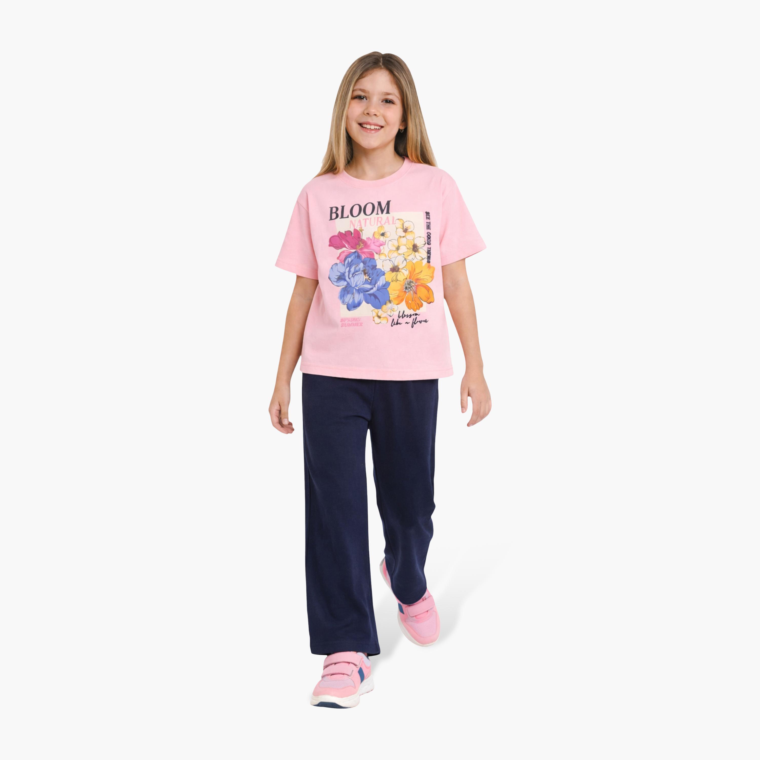 Victor and Jane Floral Print T-Shirt & Pants Set-girls-clothing-setsandcoords-image-1