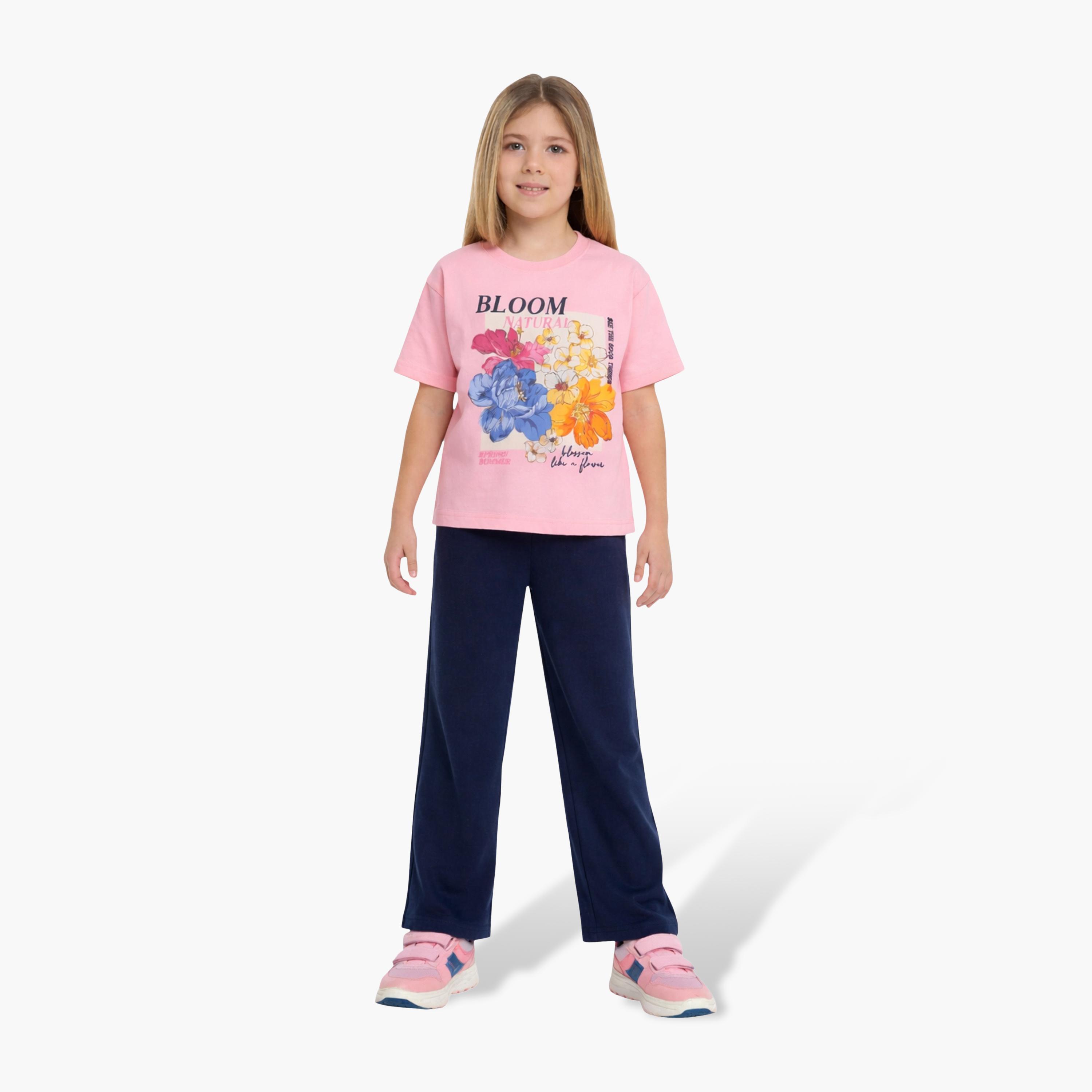 Victor and Jane Floral Print T-Shirt & Pants Set-girls-clothing-setsandcoords-image-2