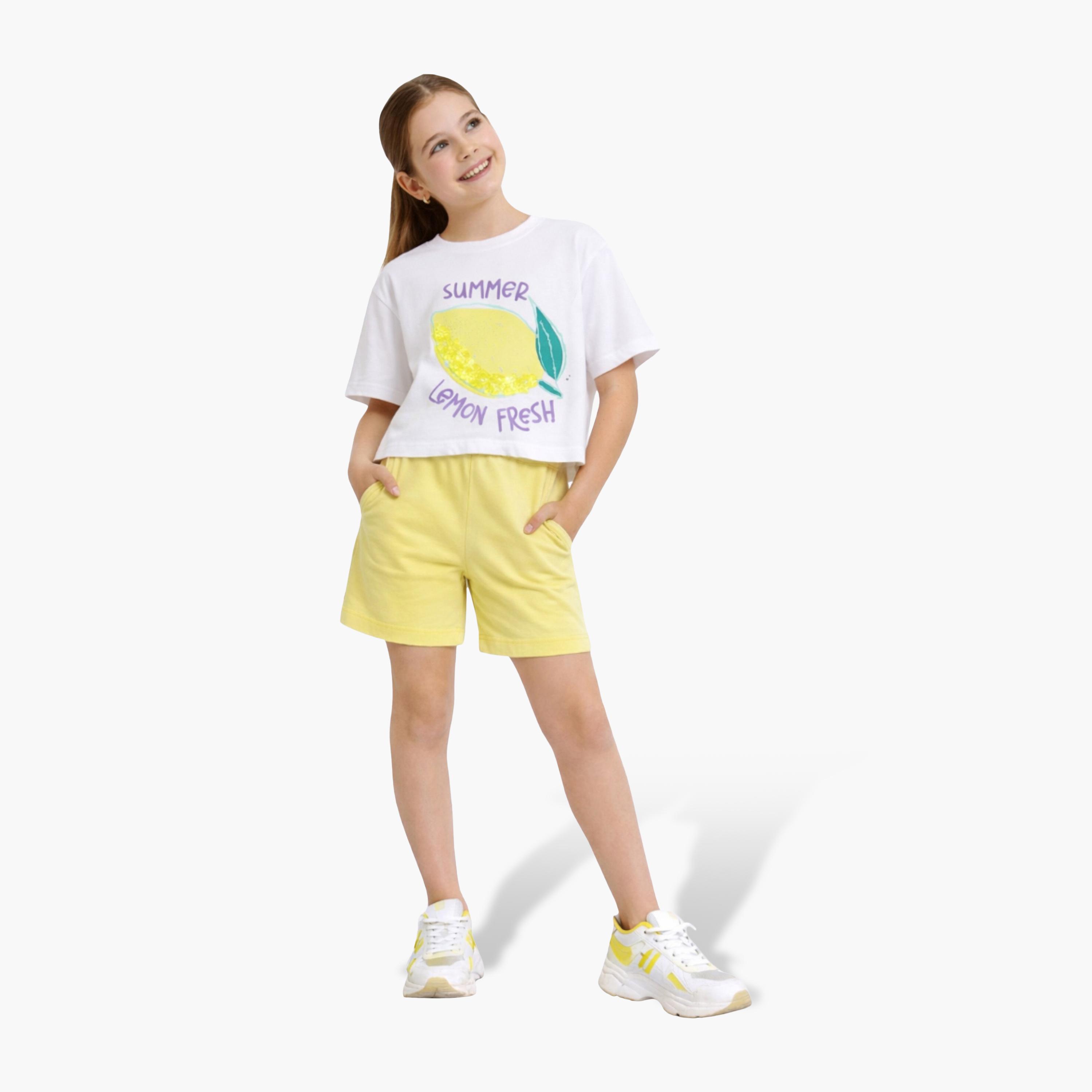 طقم بلوزة بياقة ليمون مزين بالترتر وشورت من فيكتور آند جين-girls-clothing-setsandcoords-image-4