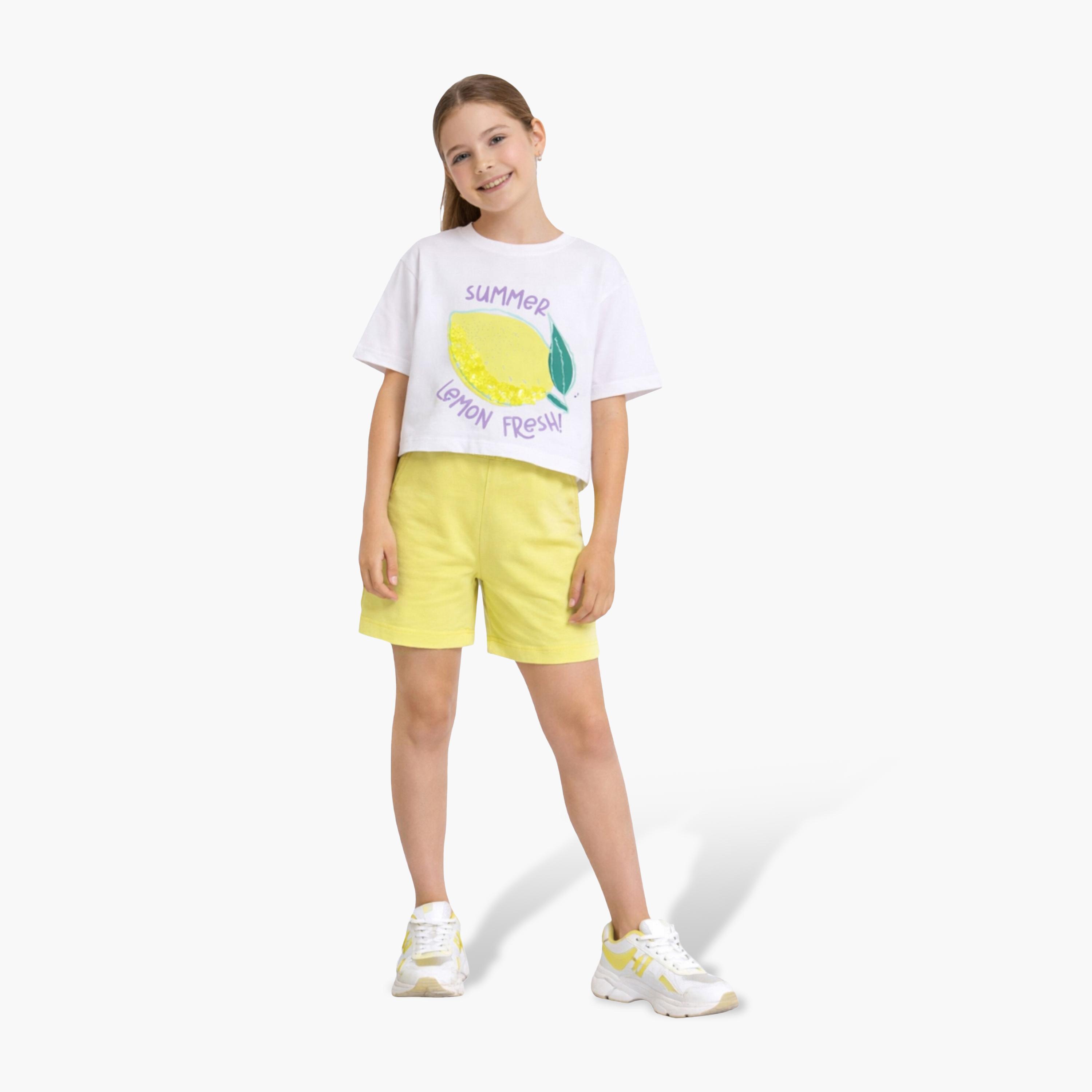 طقم بلوزة بياقة ليمون مزين بالترتر وشورت من فيكتور آند جين-girls-clothing-setsandcoords-image-3
