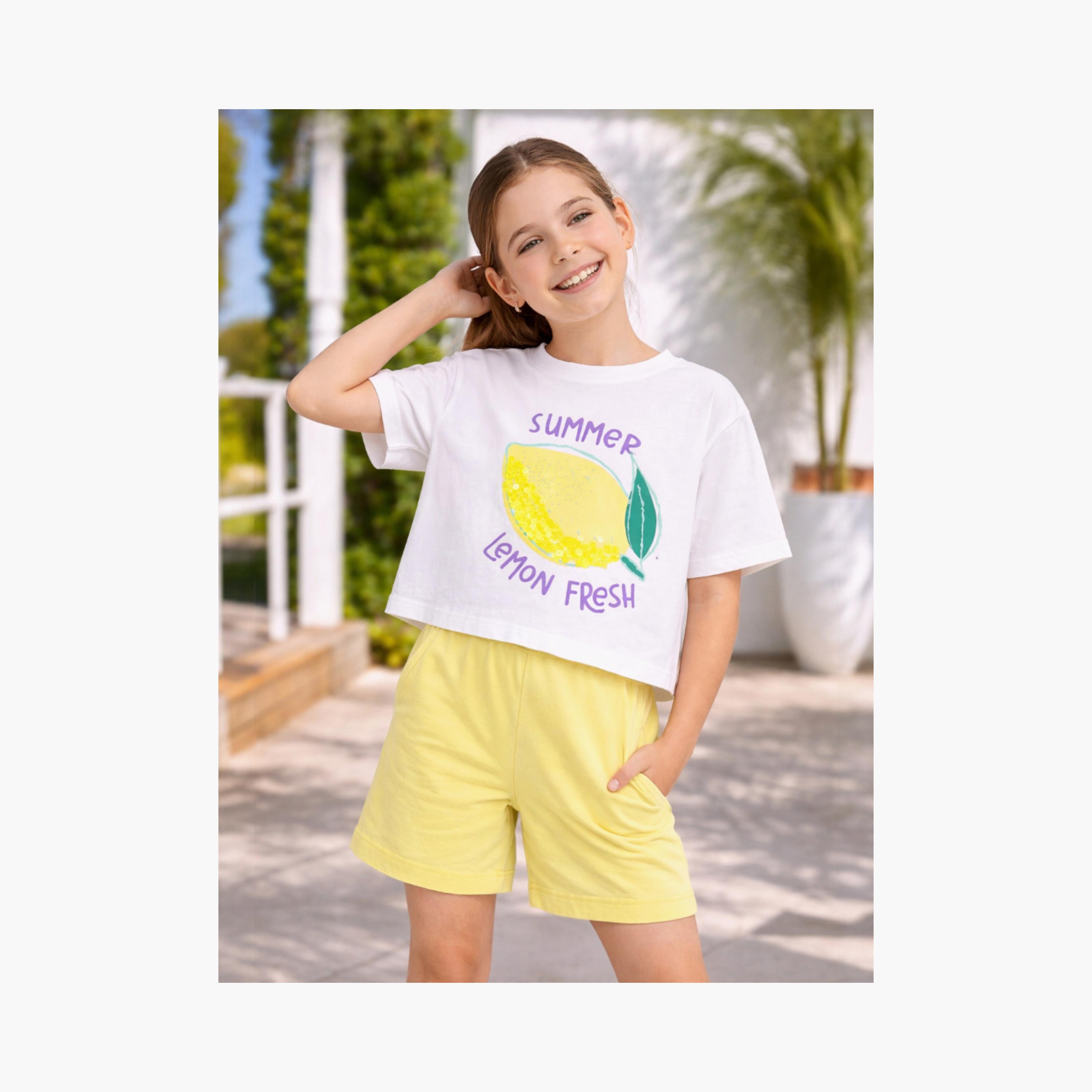 طقم بلوزة بياقة ليمون مزين بالترتر وشورت من فيكتور آند جين-girls-clothing-setsandcoords-image-1