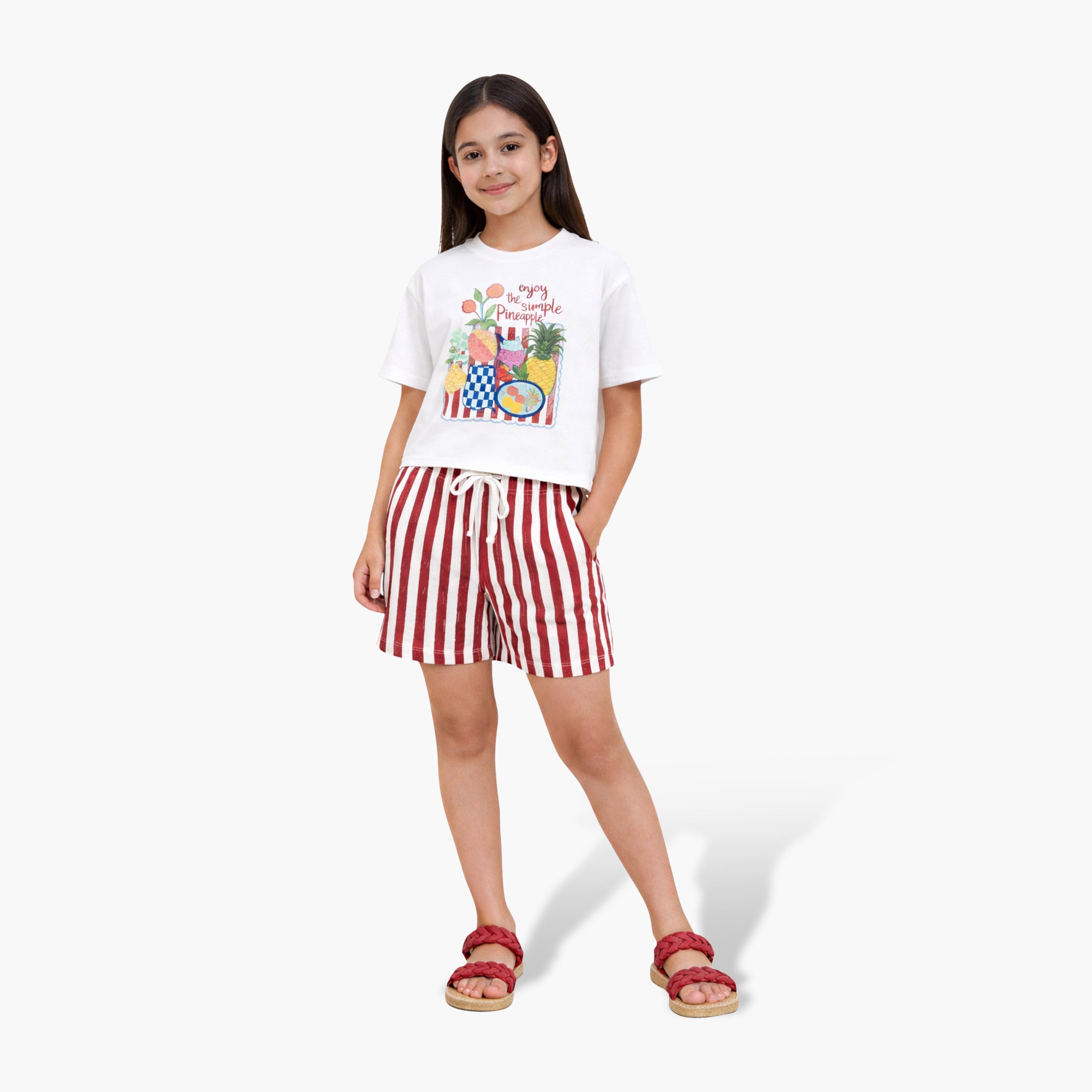 Victor and Jane Graphic Printed T-Shirt & Striped Shorts Set-baby-girls-clothing-setsandcoords-image-1