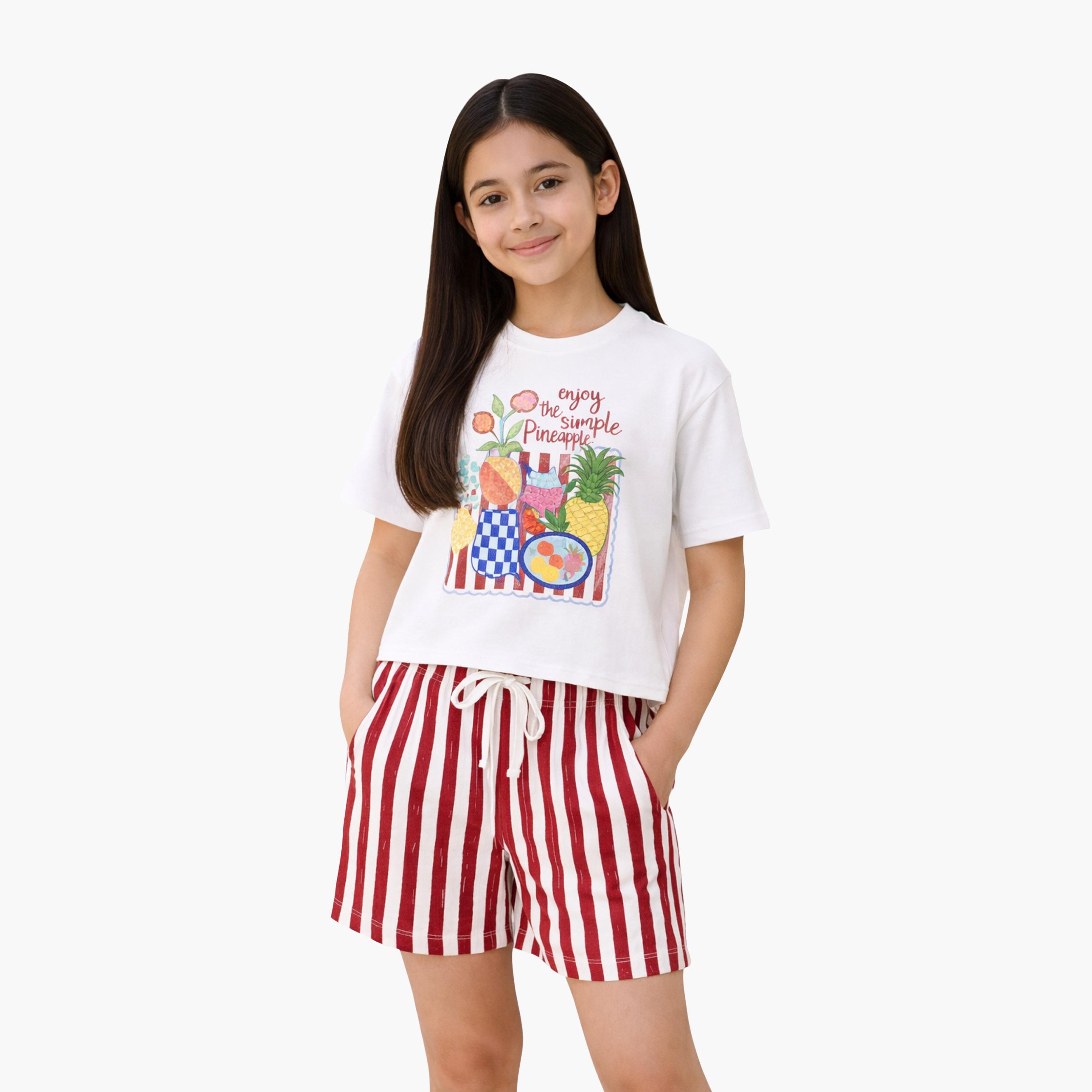 Victor and Jane Graphic Printed T-Shirt & Striped Shorts Set-baby-girls-clothing-setsandcoords-image-2