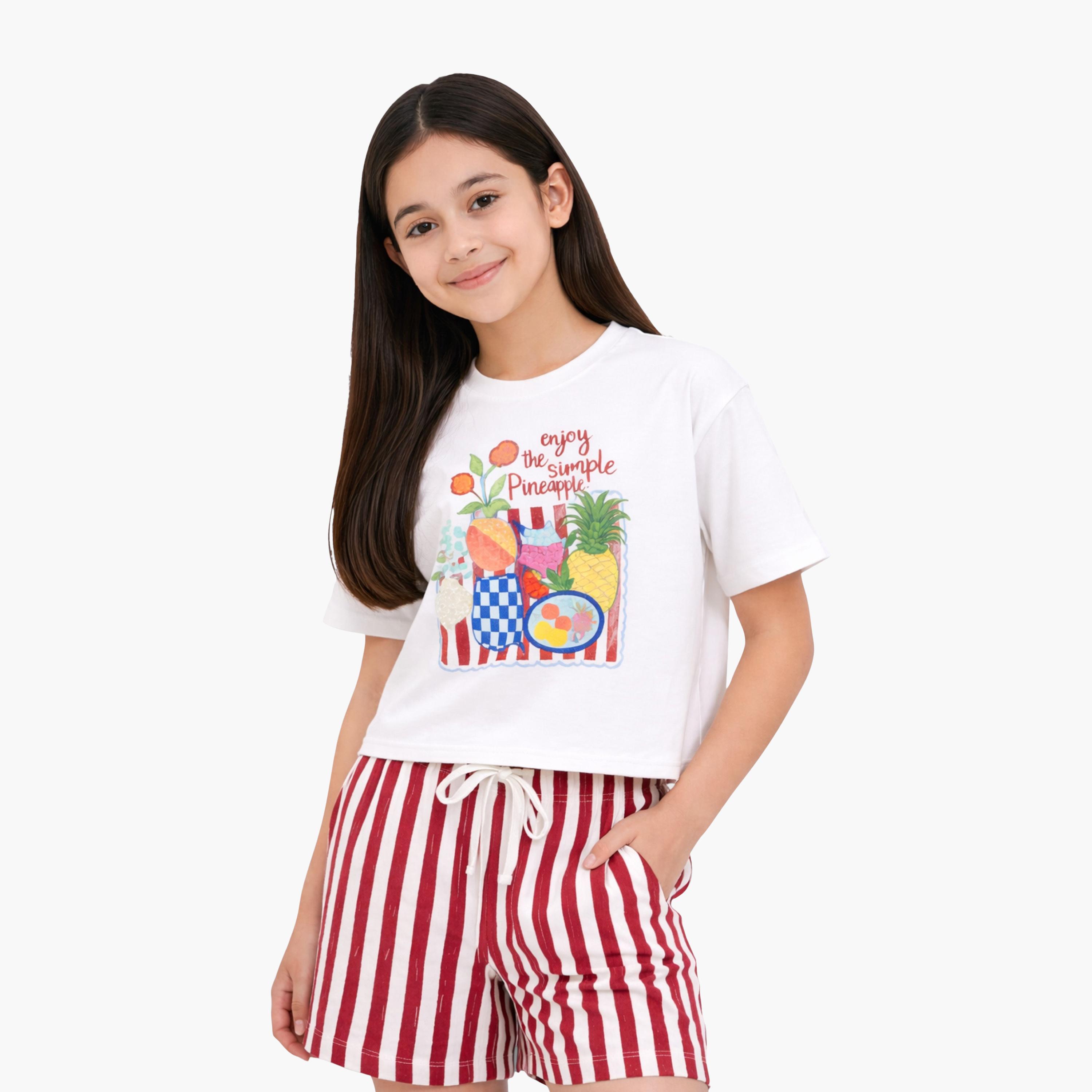 Victor and Jane Graphic Printed T-Shirt & Striped Shorts Set-baby-girls-clothing-setsandcoords-image-3