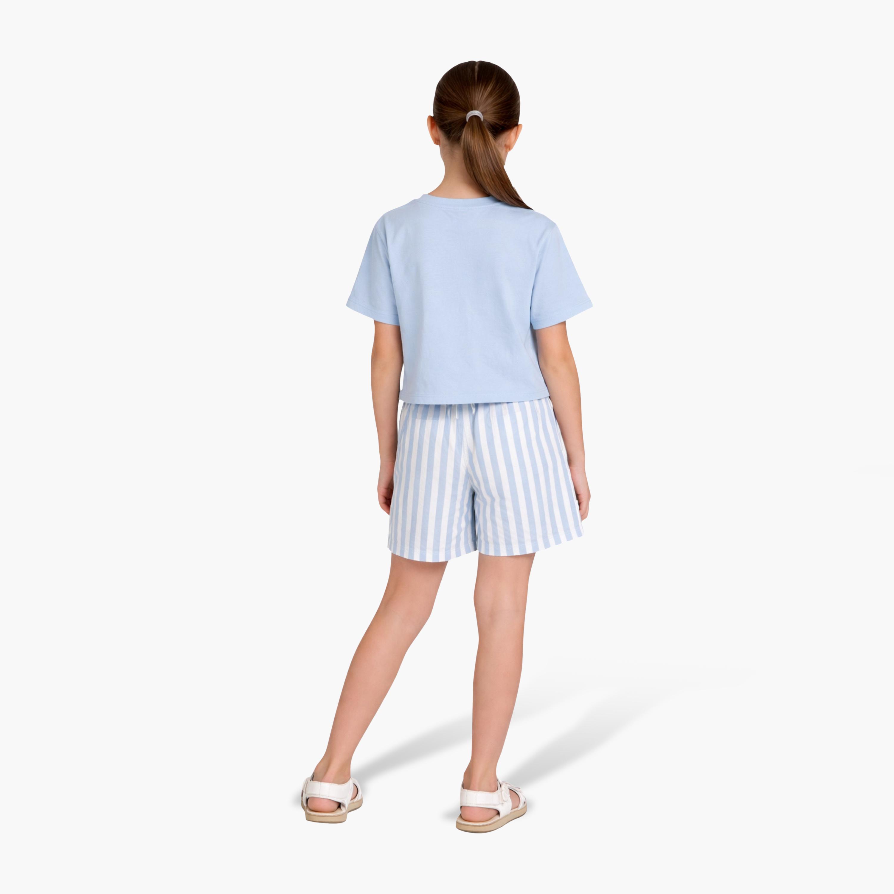 طقم تي شيرت بطبعة رسومات وشورت مخطط من فيكتور آند جين-girls-clothing-setsandcoords-image-2
