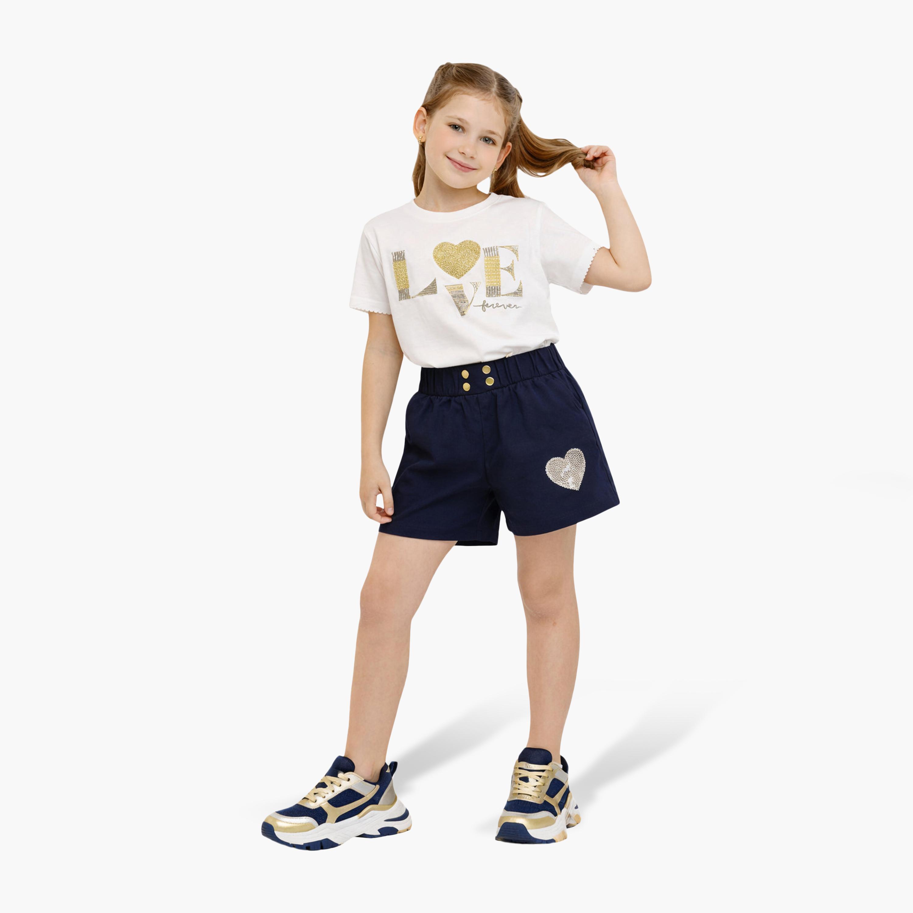 Victor and Jane Sequin Love Forever Printed T-Shirt & Shorts Set-girls-clothing-setsandcoords-image-2