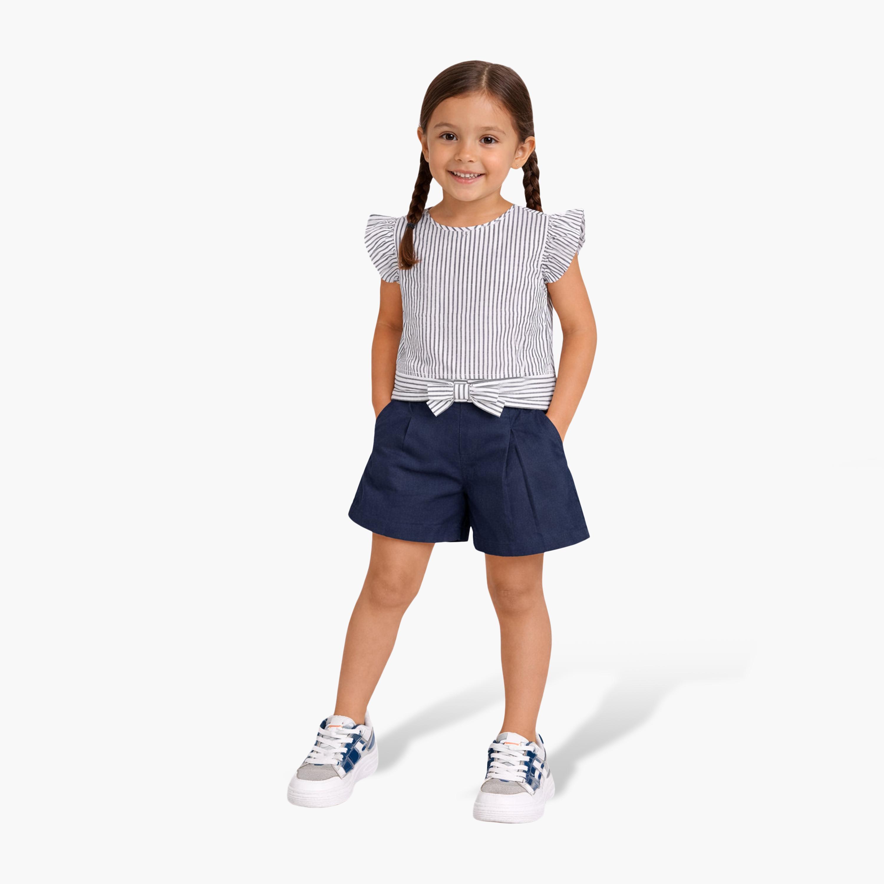 Victor and Jane Striped Frill Sleeve Top & Shorts Set-baby-girls-clothing-setsandcoords-image-1