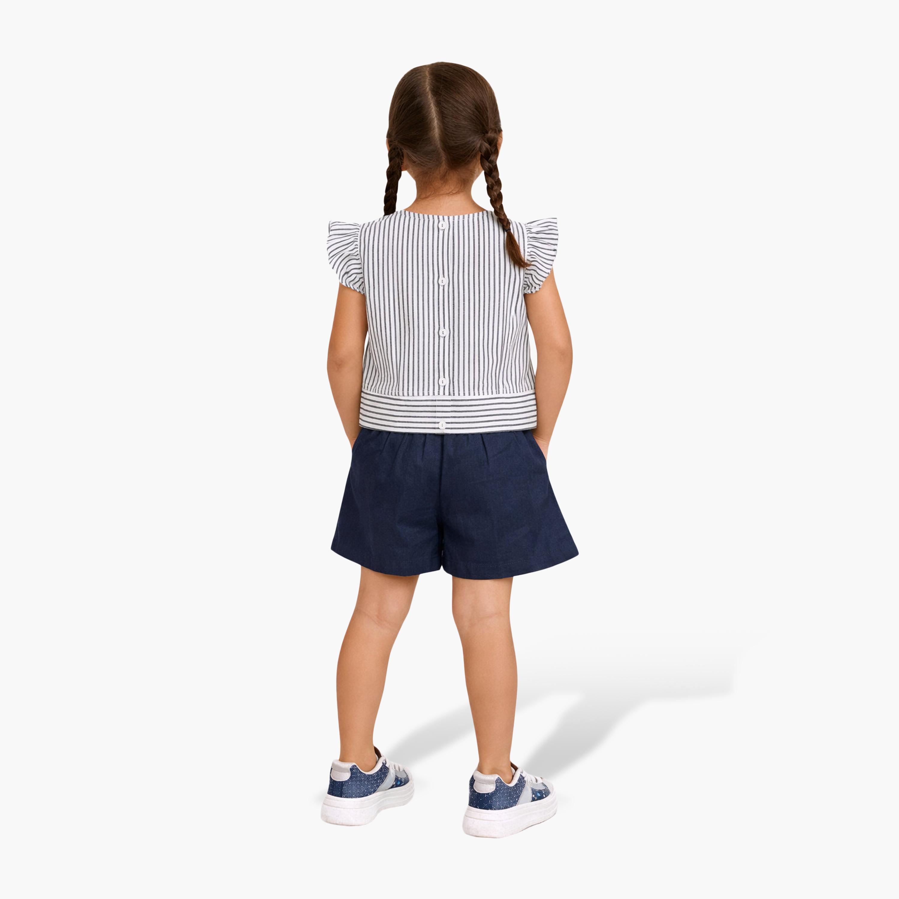 Victor and Jane Striped Frill Sleeve Top & Shorts Set-baby-girls-clothing-setsandcoords-image-2