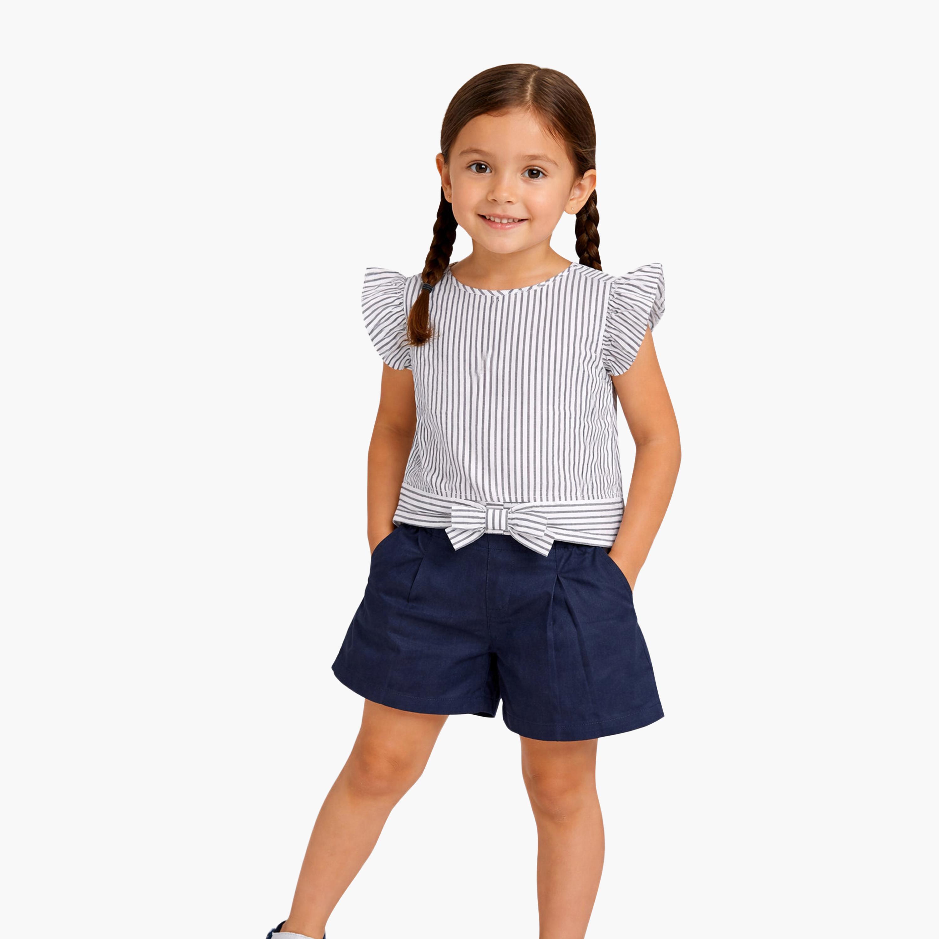 Victor and Jane Striped Frill Sleeve Top & Shorts Set-baby-girls-clothing-setsandcoords-image-3