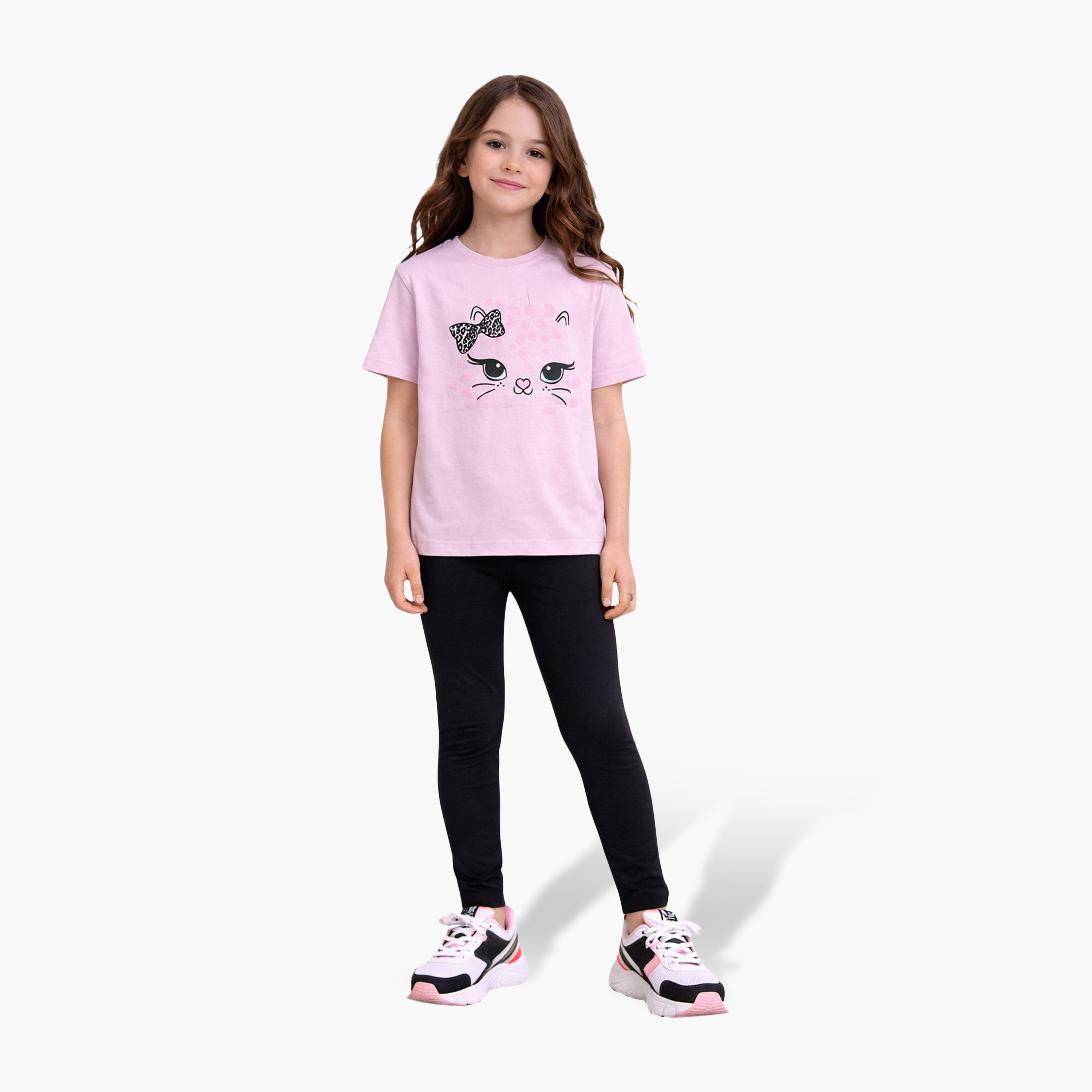 طقم مكون من قطعتين تي شيرت مطبوع بأكمام قصيرة مع قطعتين ليجنز من فيكتور آند جين-baby-girls-clothing-setsandcoords-image-1