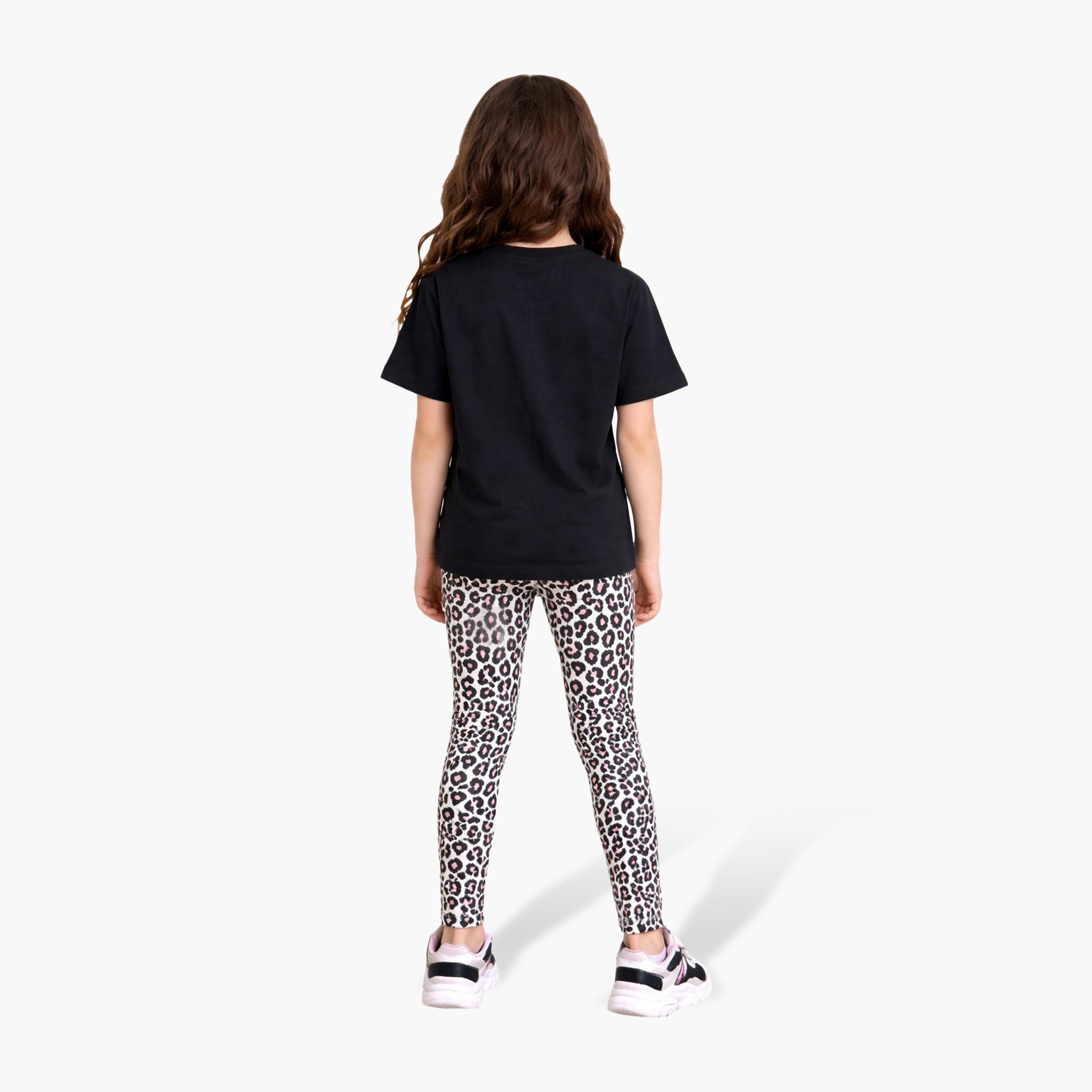 طقم مكون من قطعتين تي شيرت مطبوع بأكمام قصيرة مع قطعتين ليجنز من فيكتور آند جين-baby-girls-clothing-setsandcoords-image-4