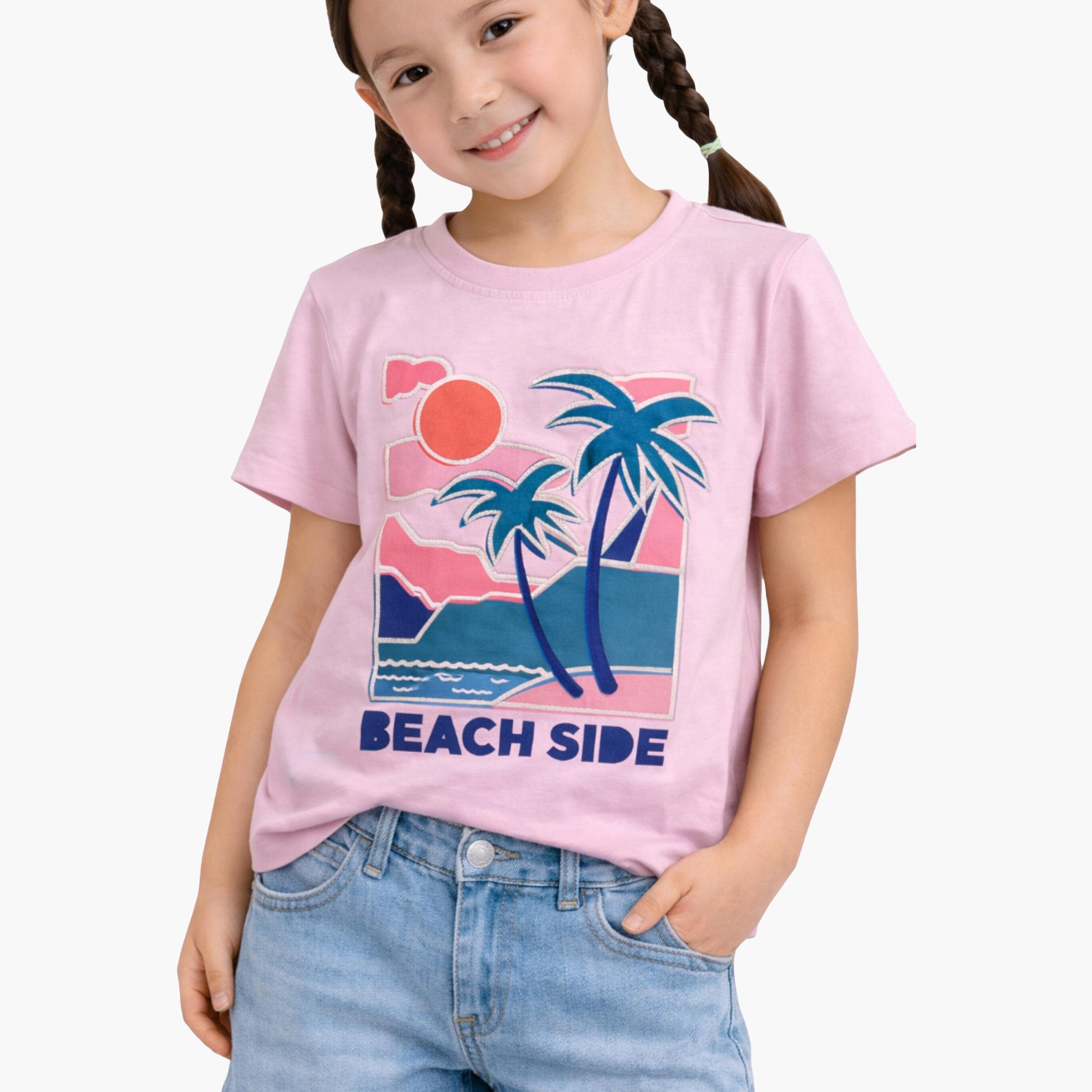 Victor and Jane Short Sleeves Beach Side Embellished T-Shirt-girls-clothing-tshirts-image-3