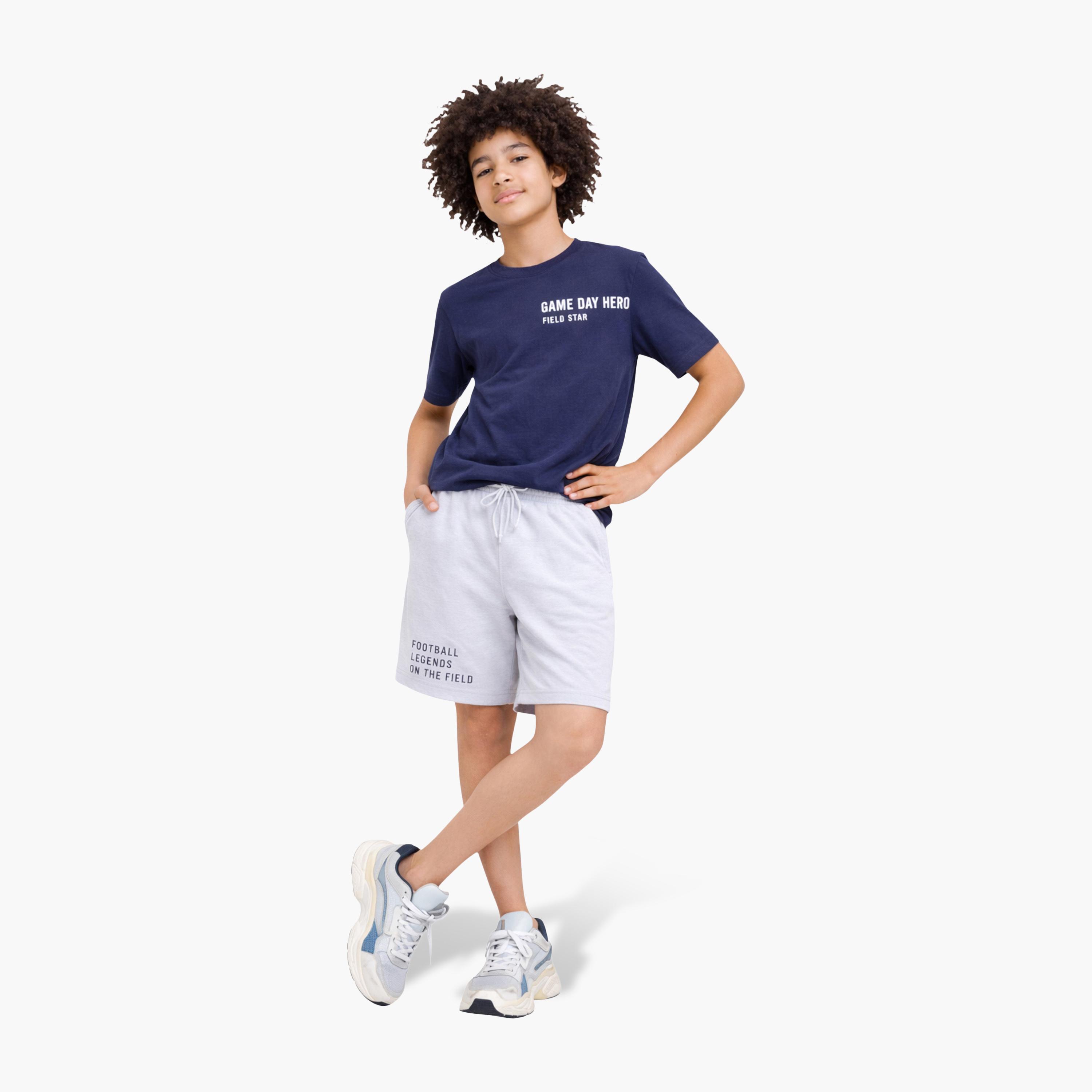 Victor and Jane Football Graphic T-Shirt & Light Blue Denim Shorts Set-boys-clothing-setsandcoords-image-1