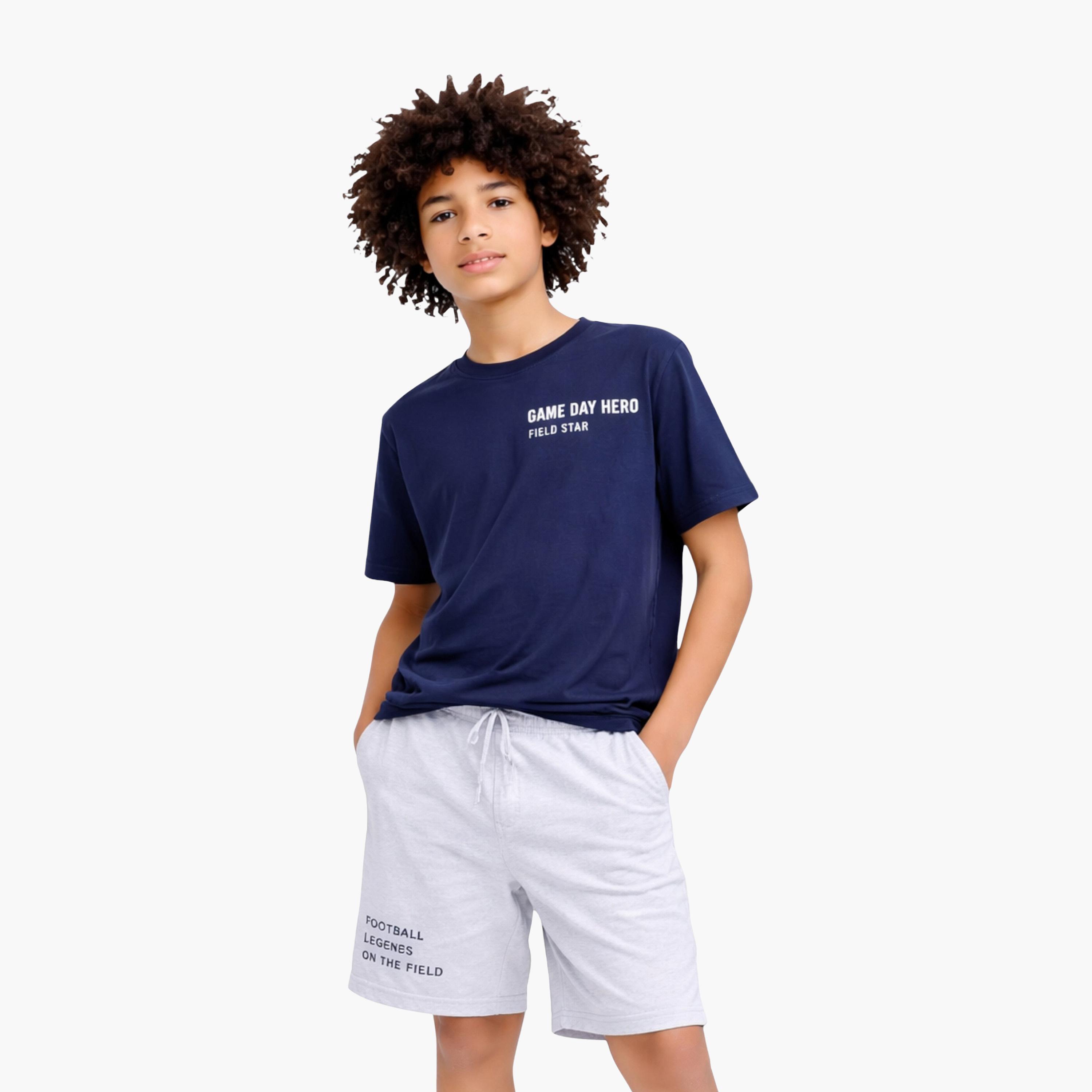 Victor and Jane Football Graphic T-Shirt & Light Blue Denim Shorts Set-boys-clothing-setsandcoords-image-2