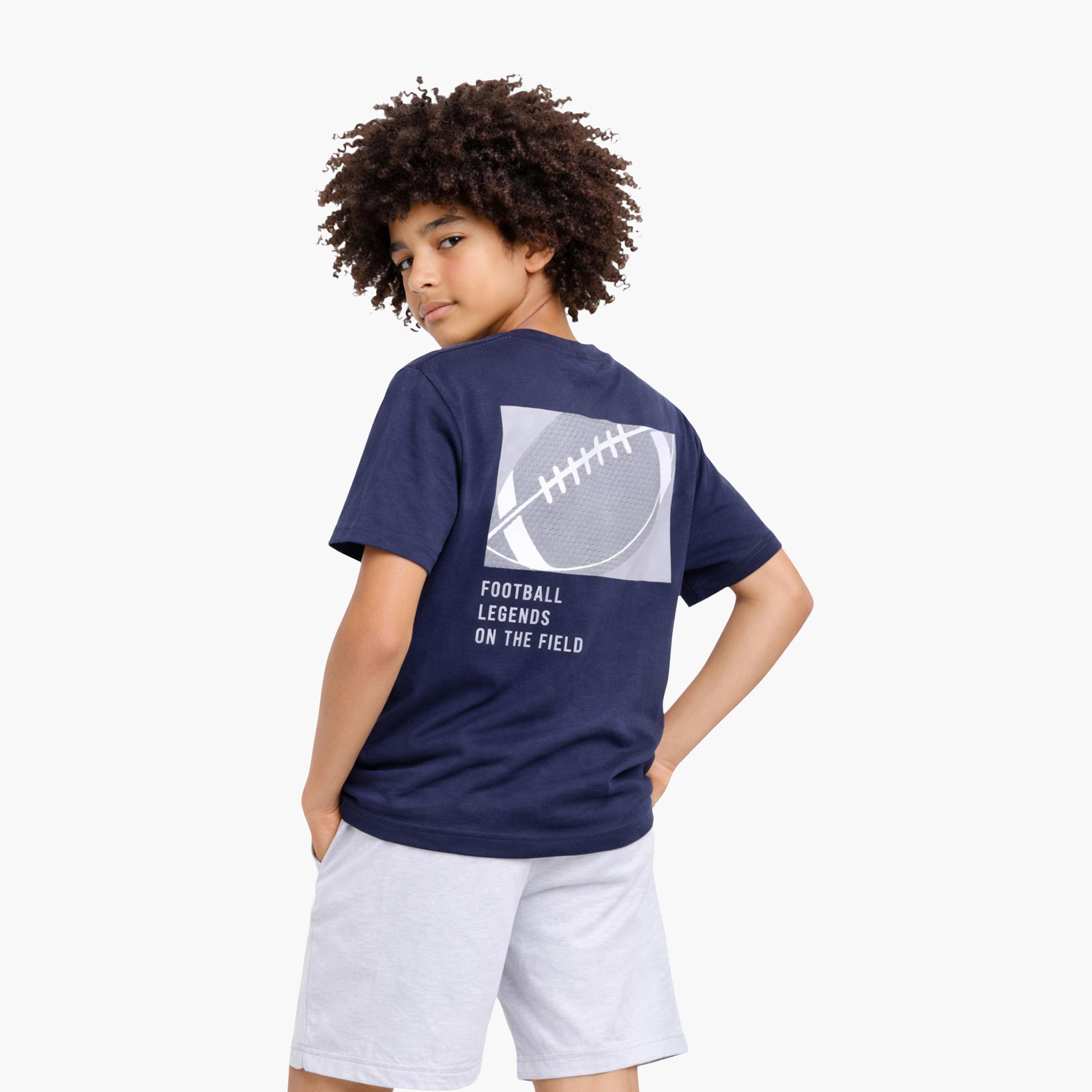 Victor and Jane Football Graphic T-Shirt & Light Blue Denim Shorts Set-boys-clothing-setsandcoords-image-3