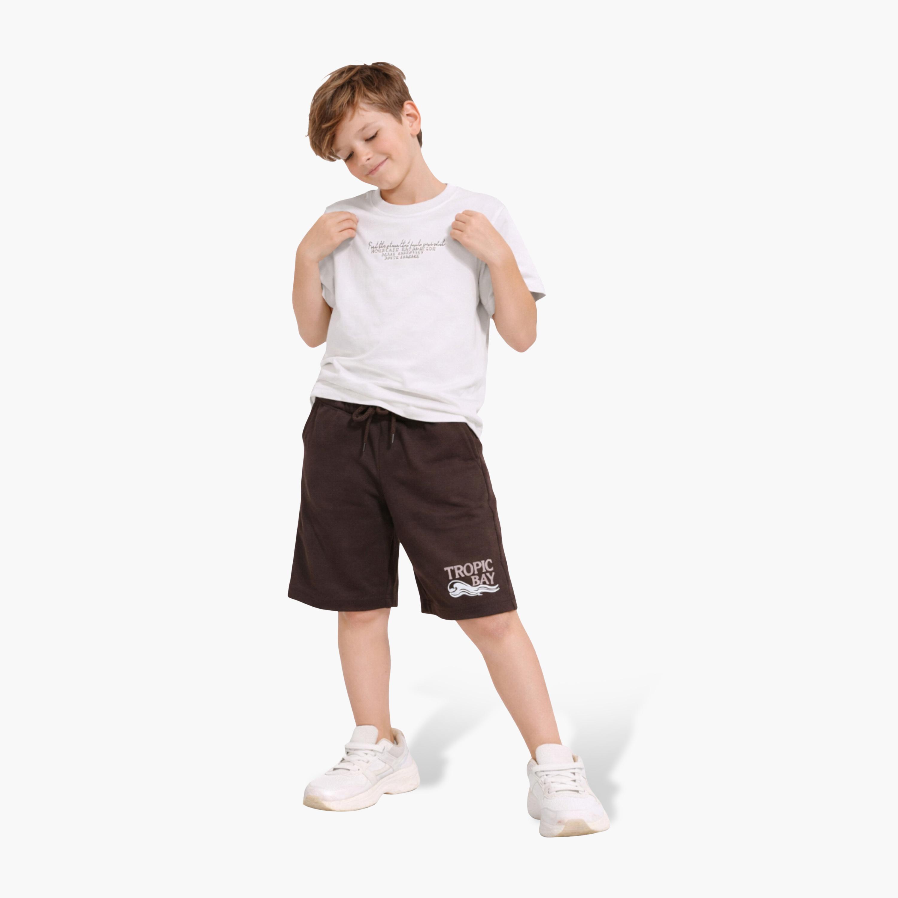 Victor and Jane Mountain Sun Graphic T-Shirt & Brown Shorts Set-baby-boys-clothing-setsandcoords-image-1