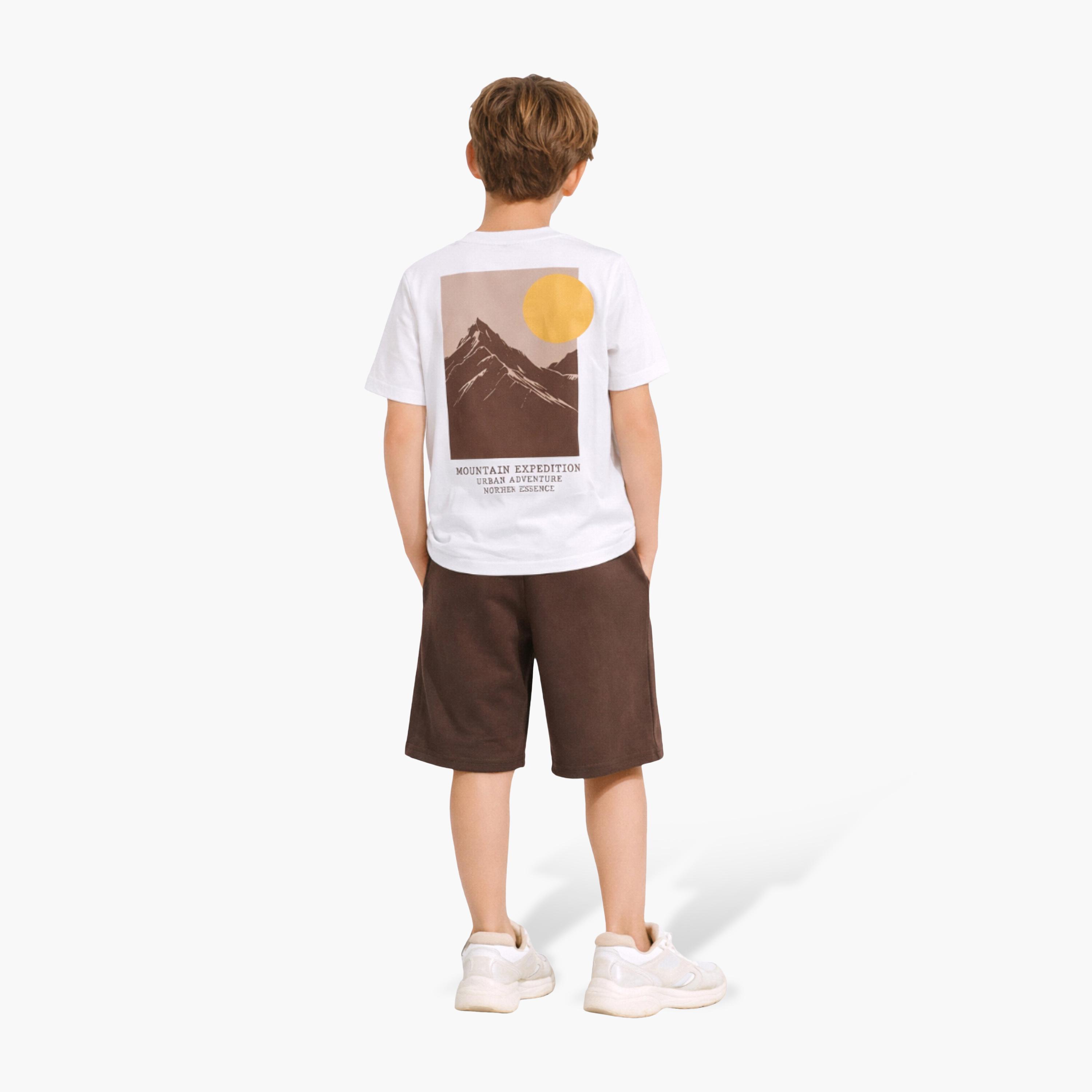 Victor and Jane Mountain Sun Graphic T-Shirt & Brown Shorts Set-baby-boys-clothing-setsandcoords-image-2