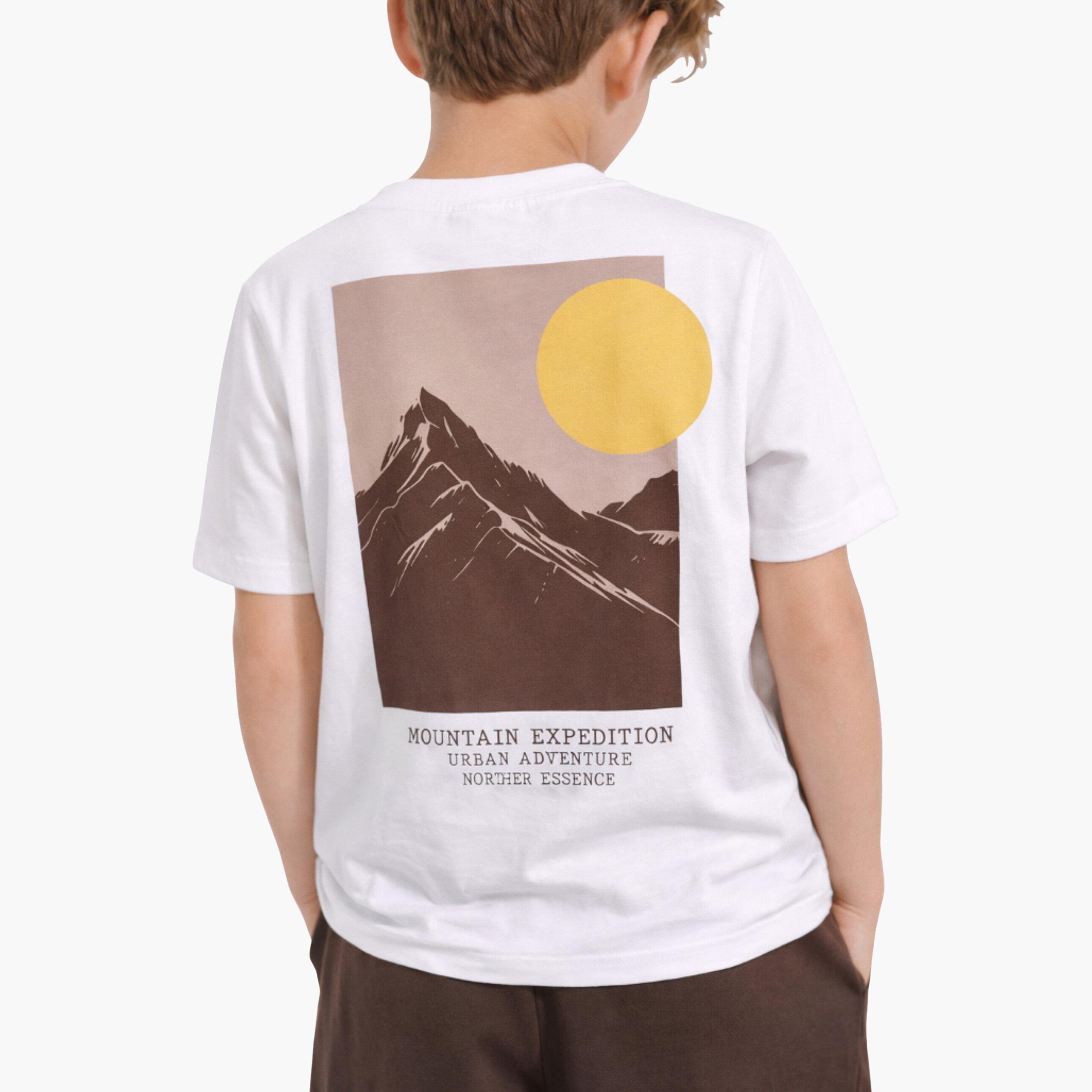 Victor and Jane Mountain Sun Graphic T-Shirt & Brown Shorts Set-baby-boys-clothing-setsandcoords-image-3