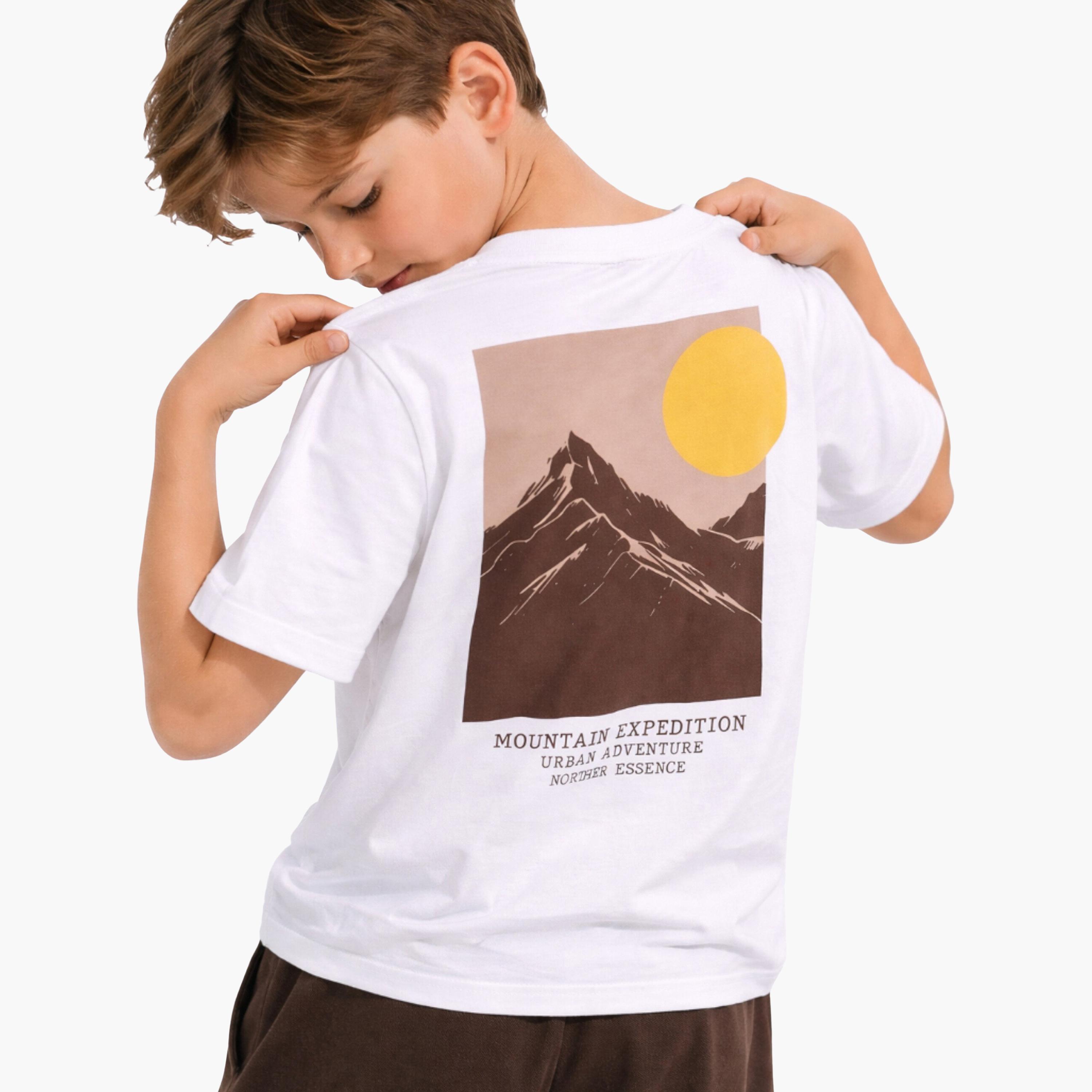 Victor and Jane Mountain Sun Graphic T-Shirt & Brown Shorts Set-baby-boys-clothing-setsandcoords-image-4