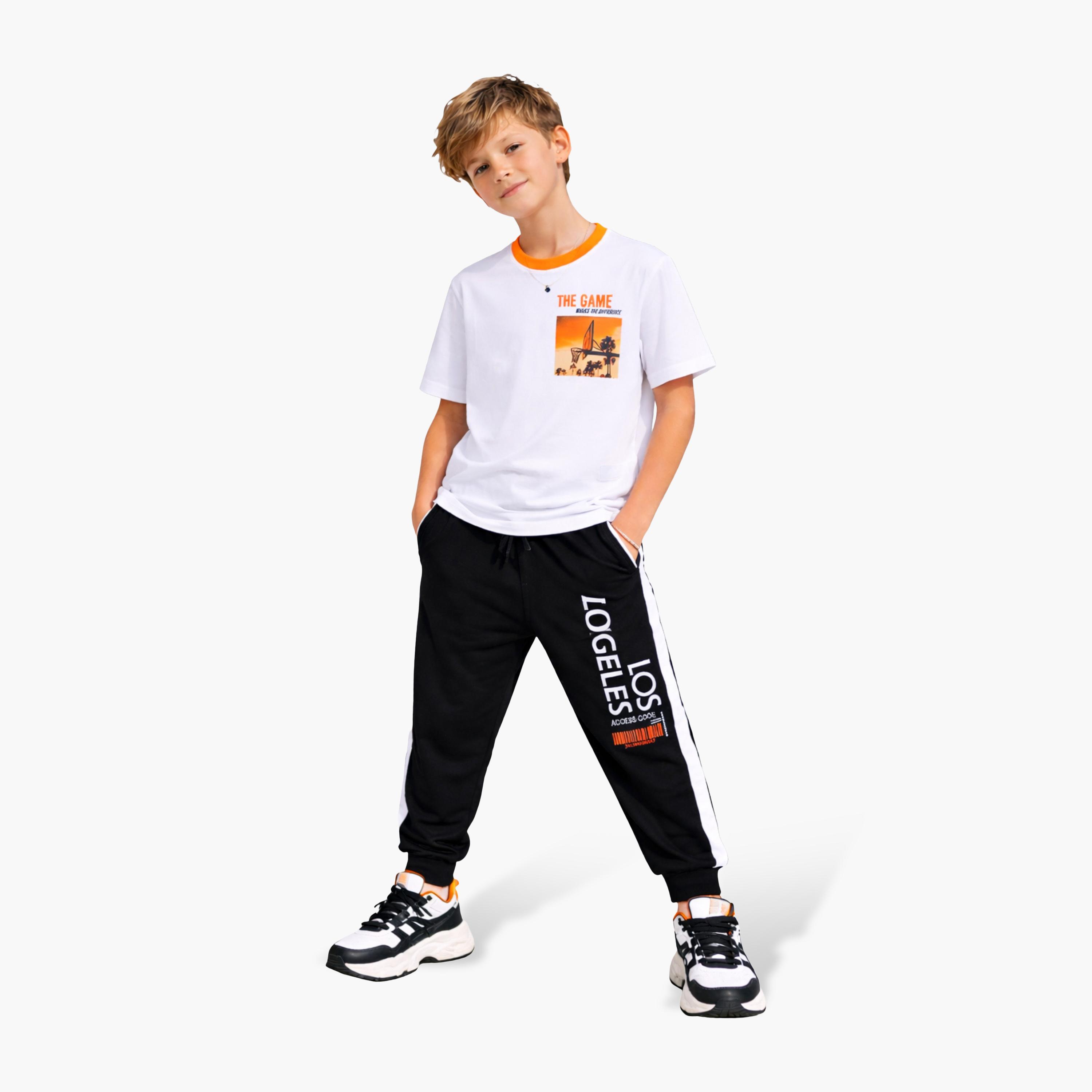 Victor and Jane Basketball Printed T-Shirt & Black Joggers Set-boys-clothing-setsandcoords-image-1