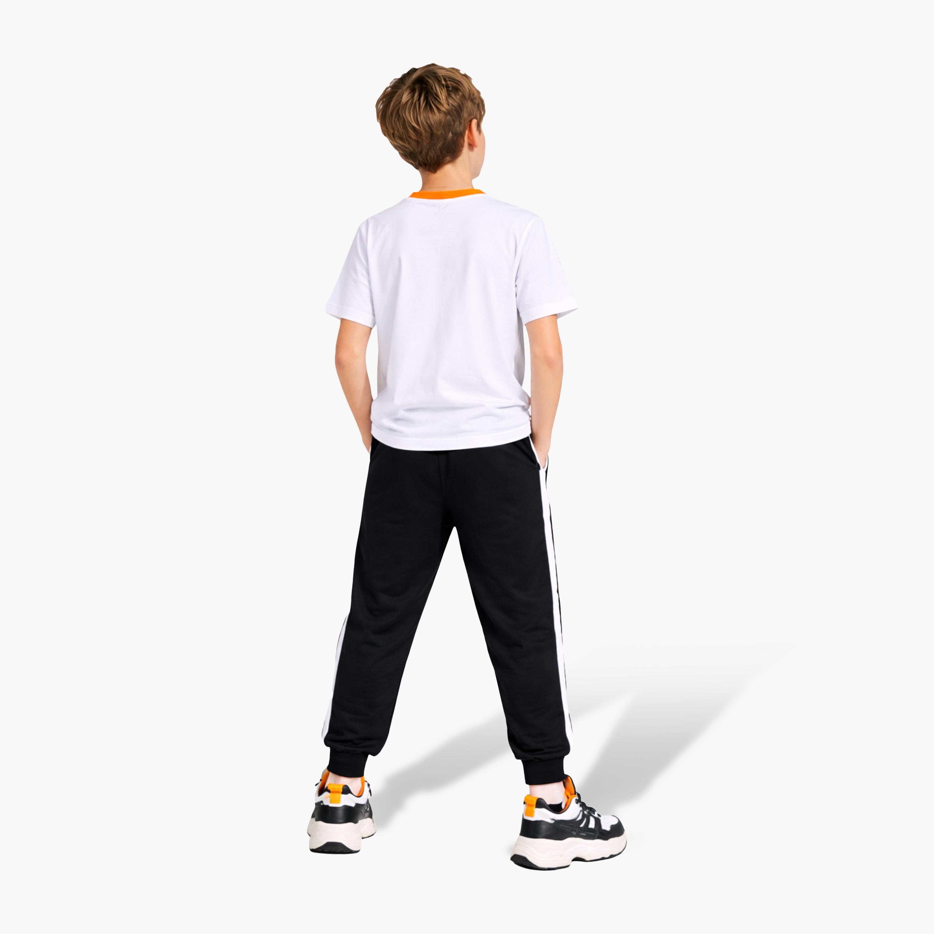 Victor and Jane Basketball Printed T-Shirt & Black Joggers Set-boys-clothing-setsandcoords-image-2