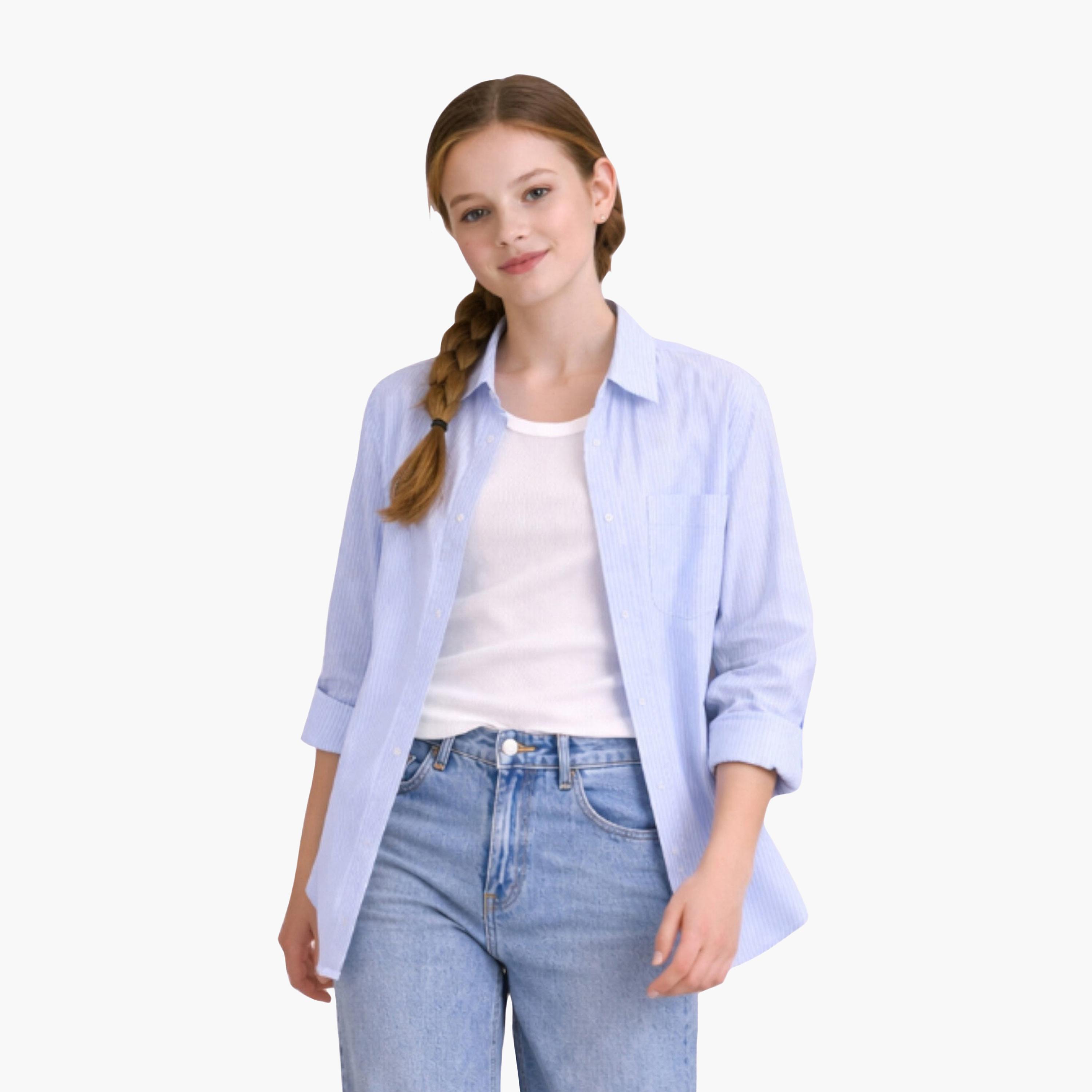 Victor and Jane Cotton Oversized Striped Shirt-girls-clothing-blousesandshirts-image-1