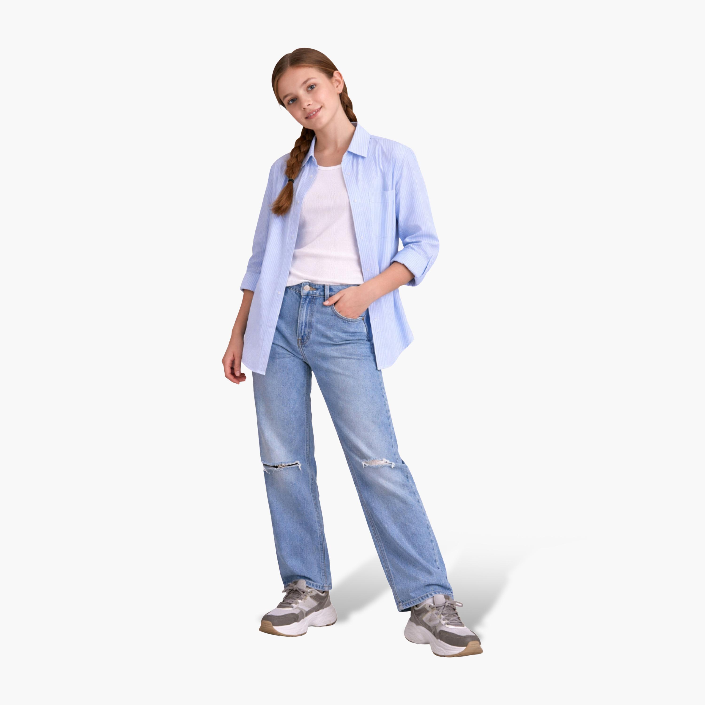 Victor and Jane Cotton Oversized Striped Shirt-girls-clothing-blousesandshirts-image-2