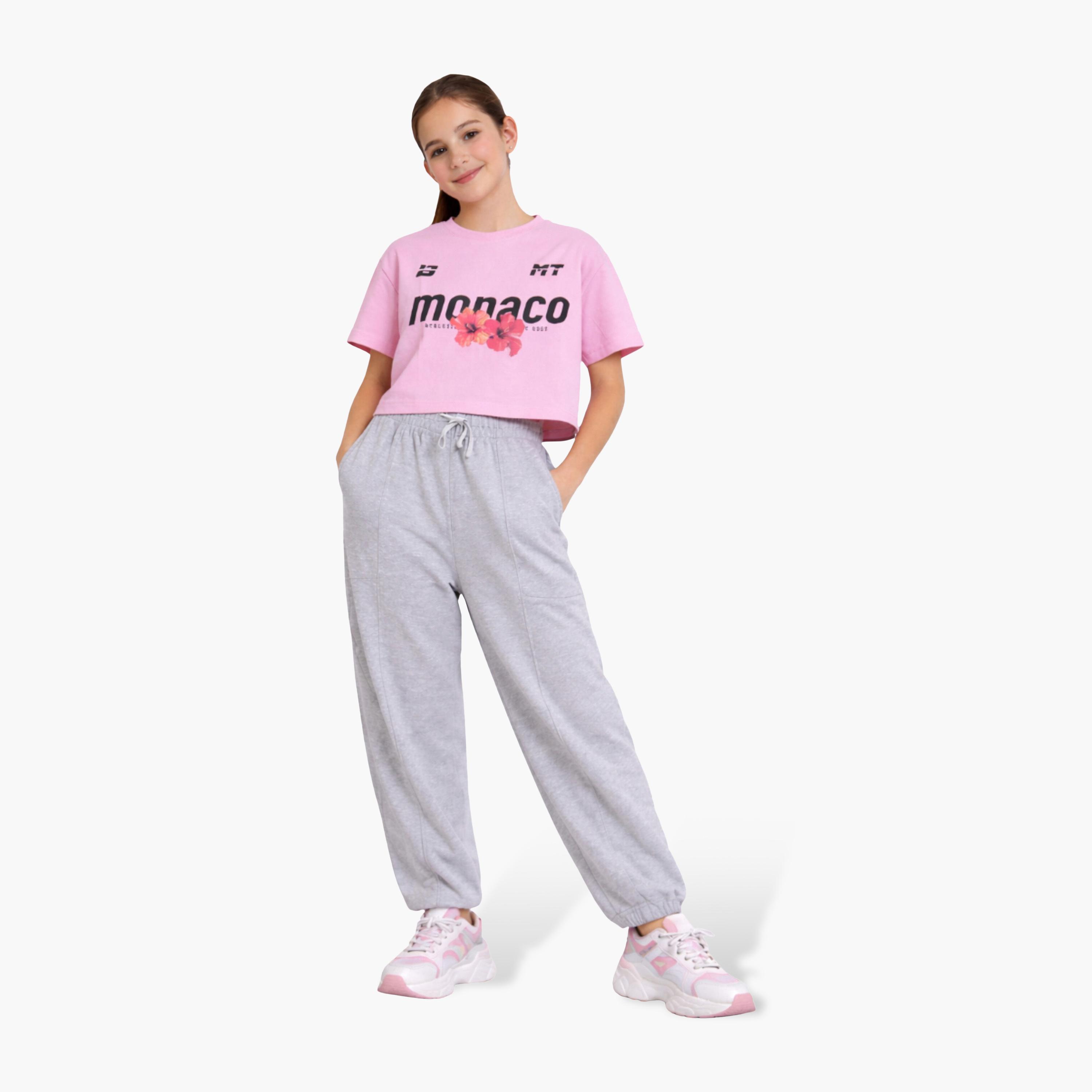 طقم تي شيرت مطبوع بكلمة "Monaco" وبنطلون "باريل" من فيكتور آند جين-girls-clothing-setsandcoords-image-3