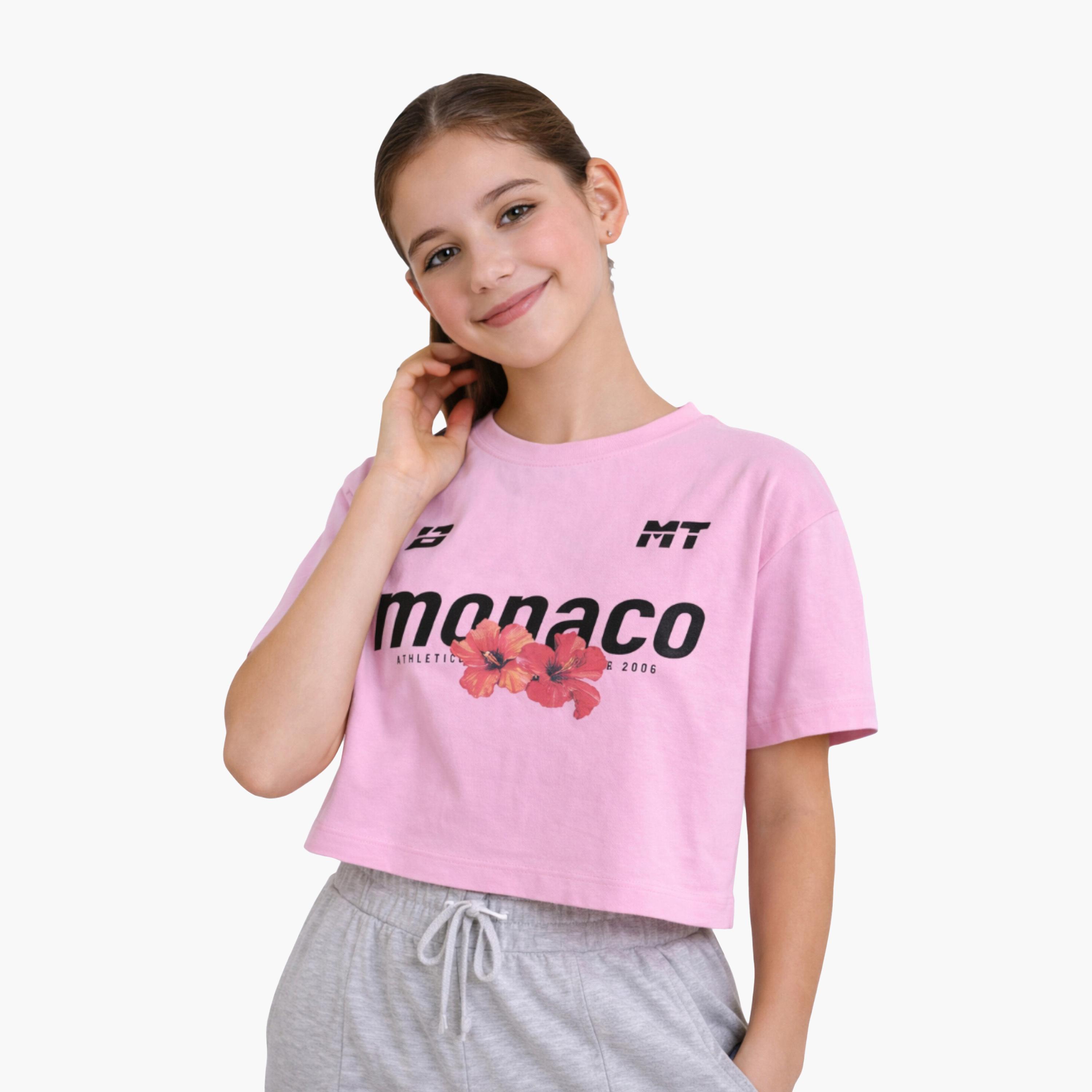 طقم تي شيرت مطبوع بكلمة "Monaco" وبنطلون "باريل" من فيكتور آند جين-girls-clothing-setsandcoords-image-1