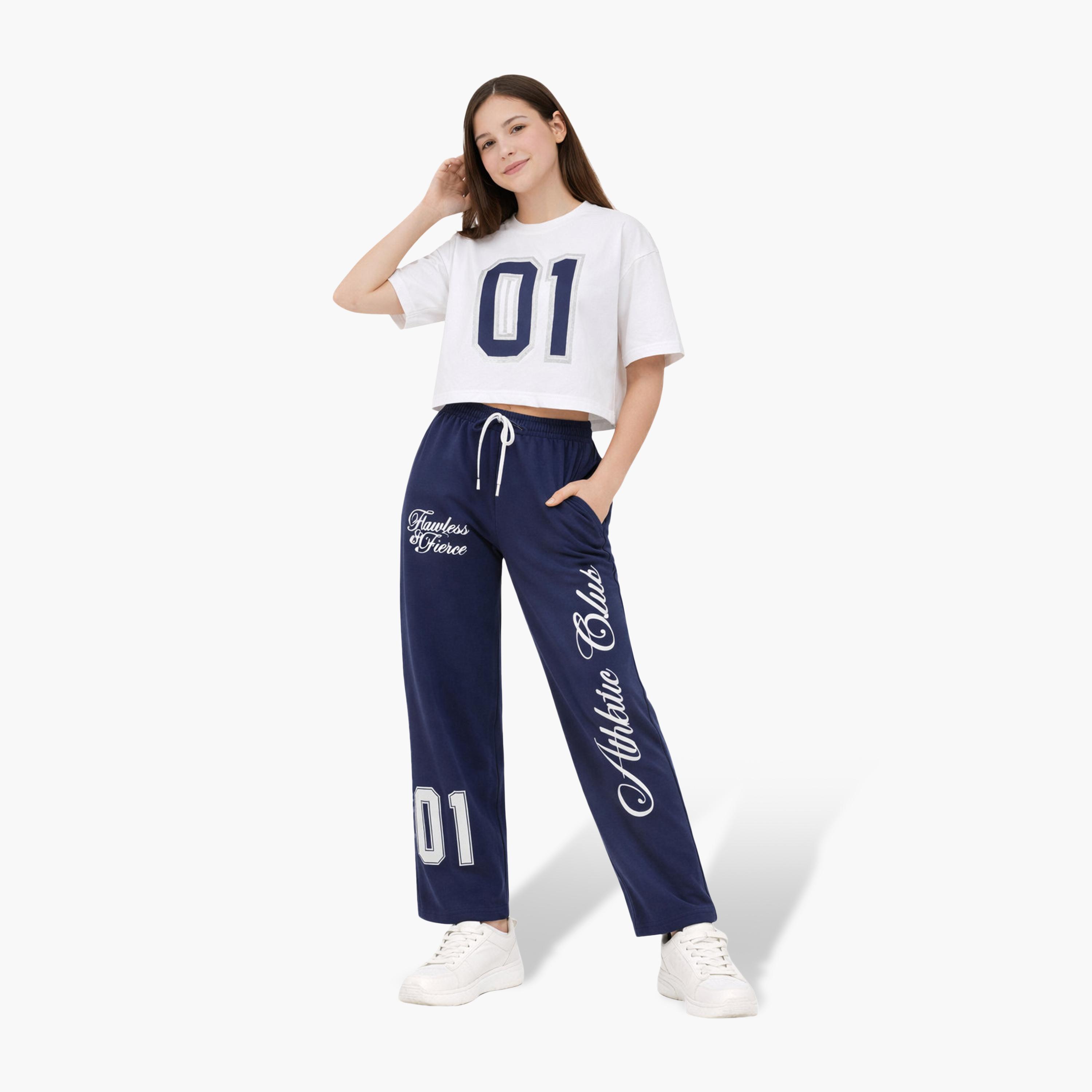 Victor and Jane Number Printed T-Shirt & Wide-Leg Pants Set-girls-clothing-setsandcoords-image-1