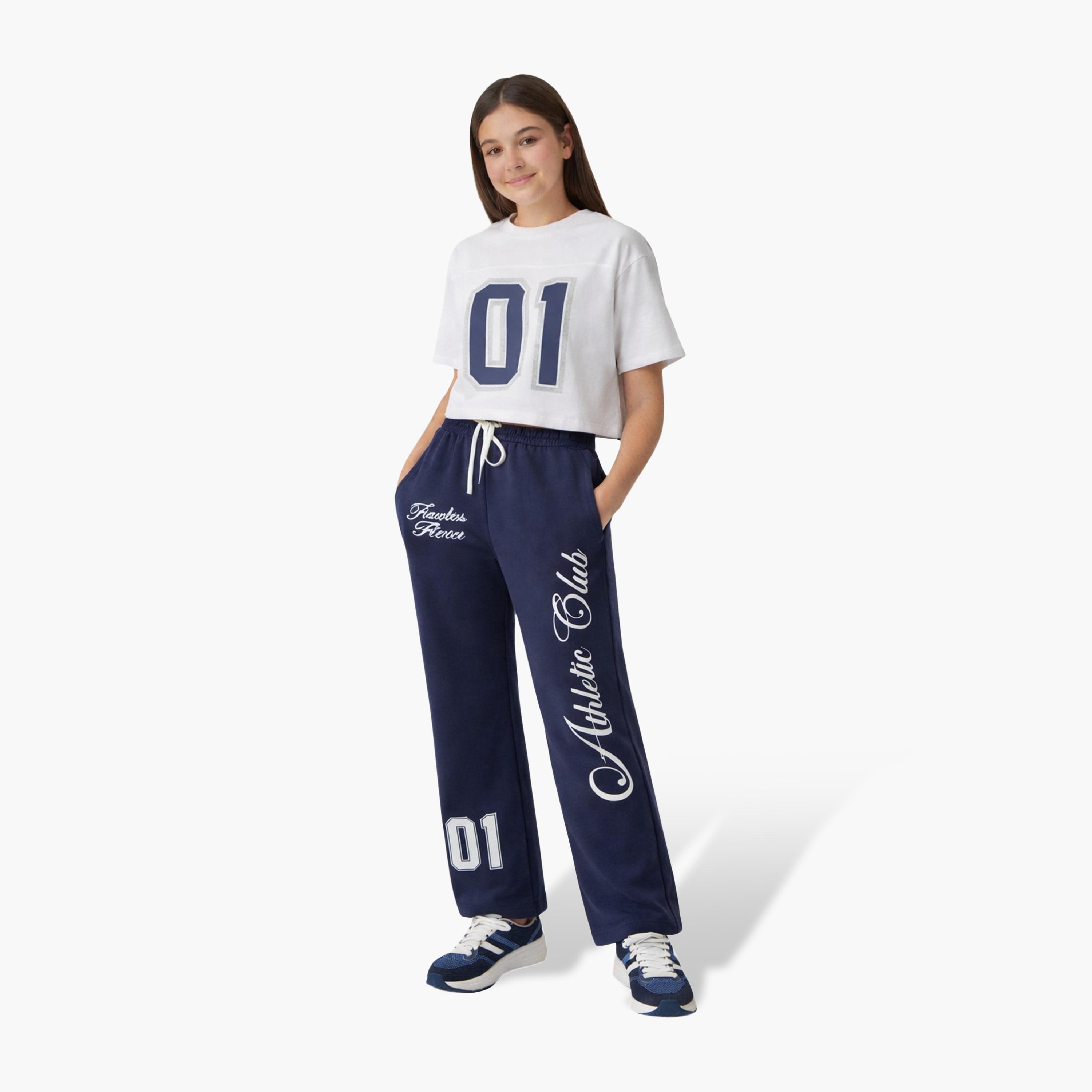 Victor and Jane Number Printed T-Shirt & Wide-Leg Pants Set-girls-clothing-setsandcoords-image-2
