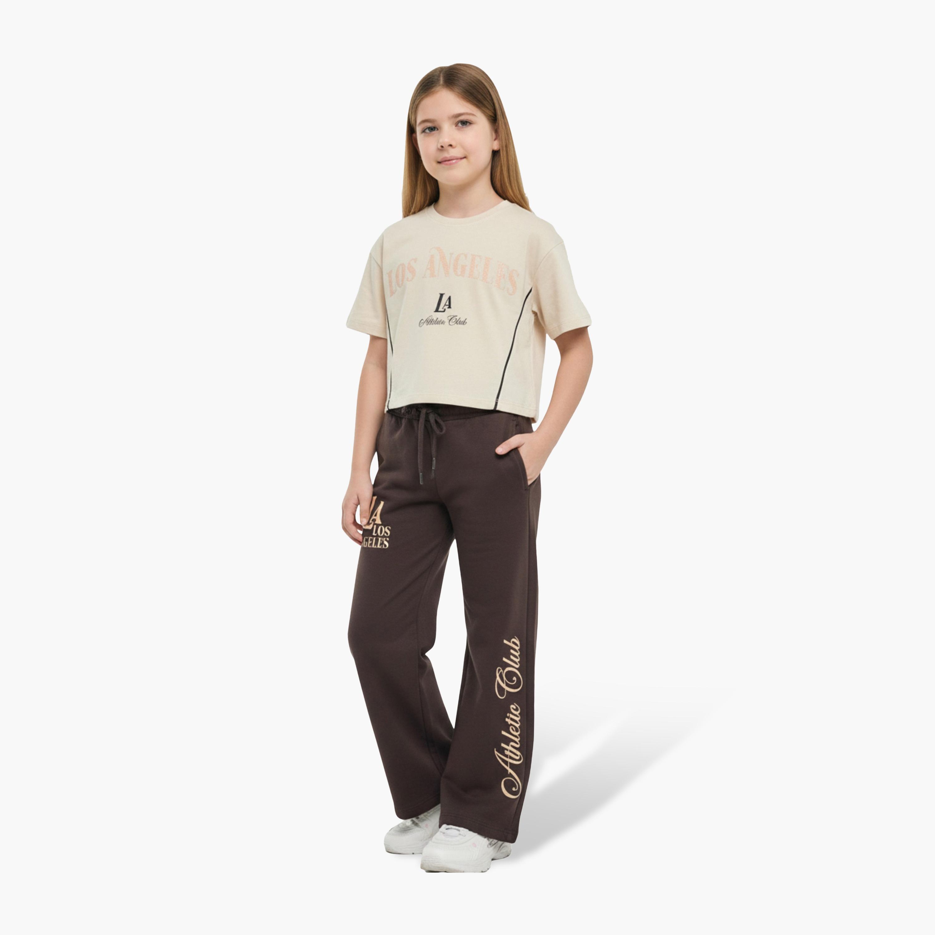 Victor and Jane Los Angeles Printed T-Shirt & Wide-Leg Pants Set-girls-clothing-setsandcoords-image-1